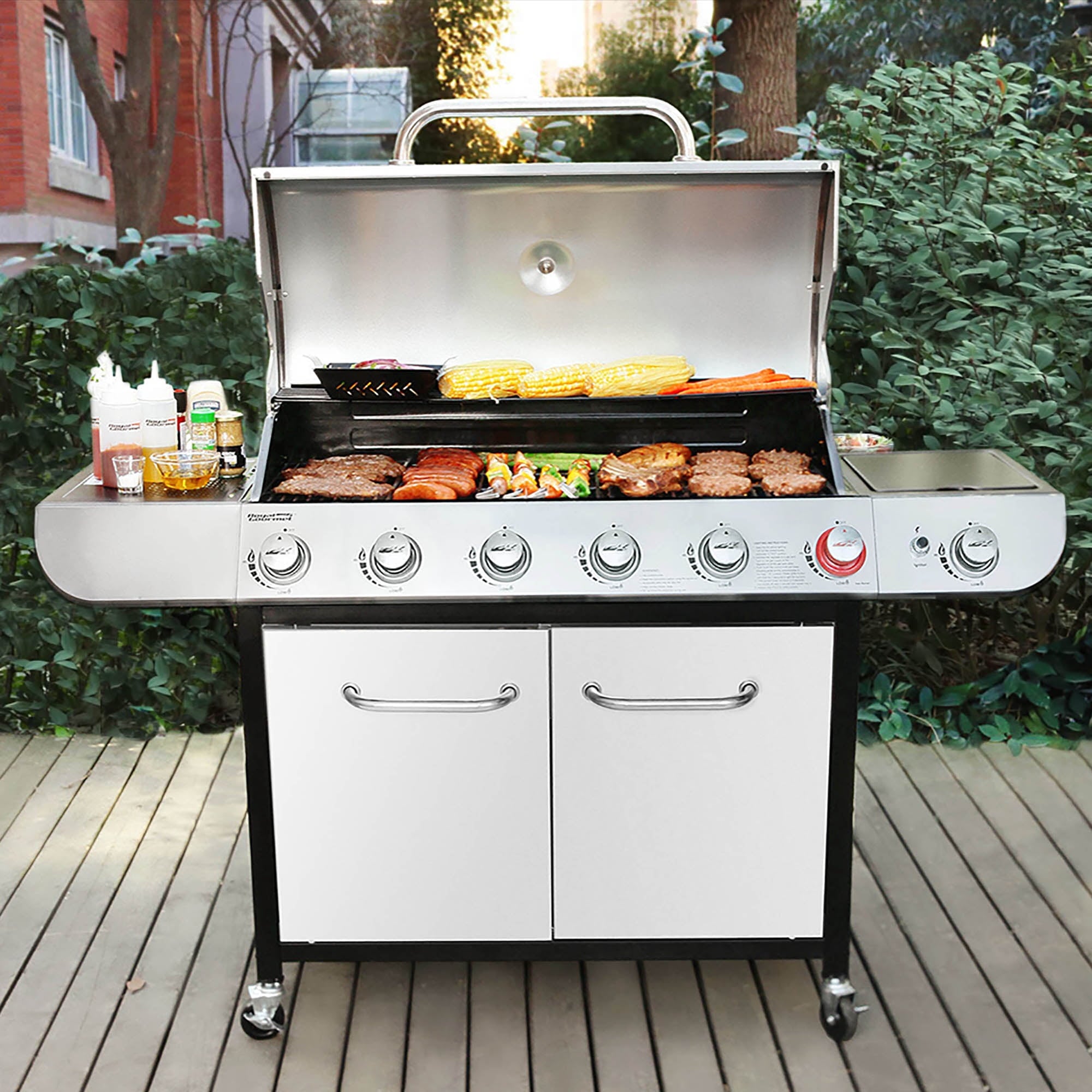 Gourmet SG6002 Classic 6-Burner 71000-BTU LP Gas Grill with Sear Burner and Side Burner. Stainless Steel