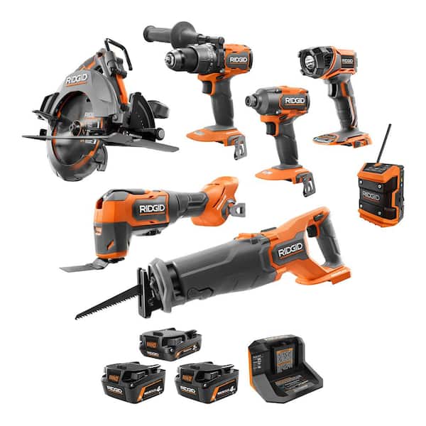 18V Brushless Cordless 7-Tool Combo Kit with (1) 2.0 Ah Battery. (2) 4.0 Ah Batteries and Charger