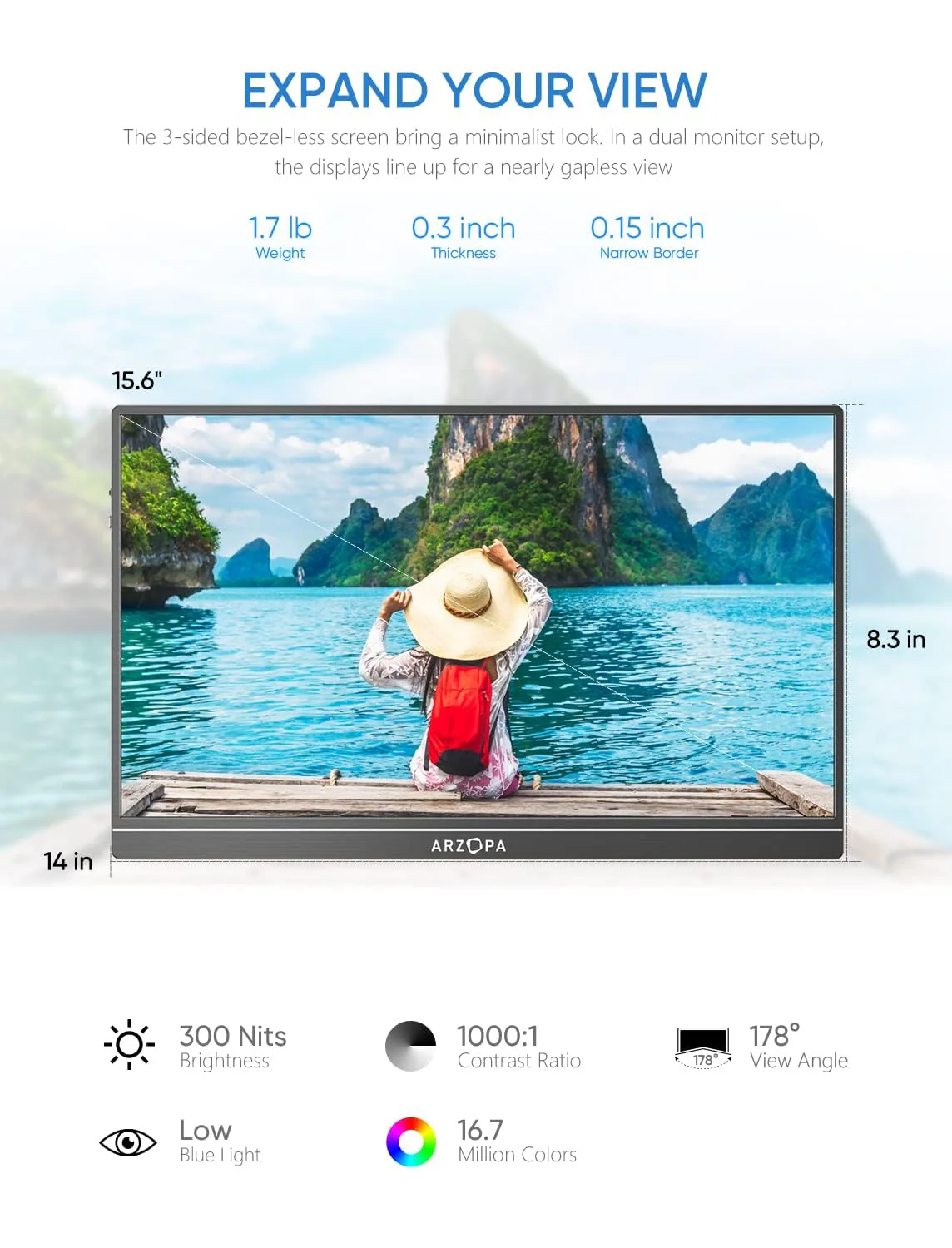 ARZOPA Portable Monitor. 15.6'' 1080P FHD Laptop Monitor