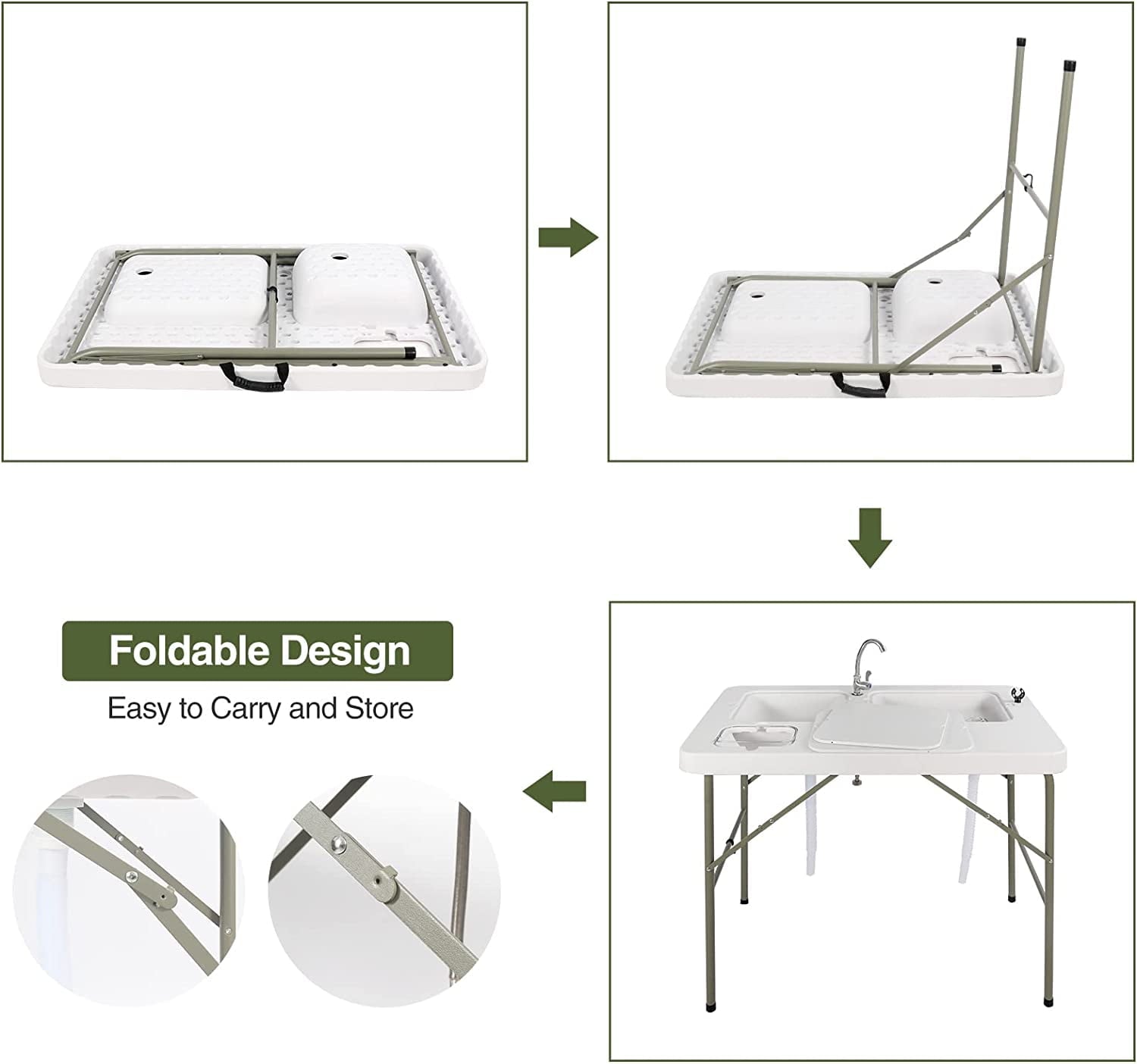 Folding Fish Cleaning Table. Outdoor Camping Sink Station with Sink & Faucet Drainage Hoses. Portable Camping Sink Table for Beach Fishing Patio Picnic