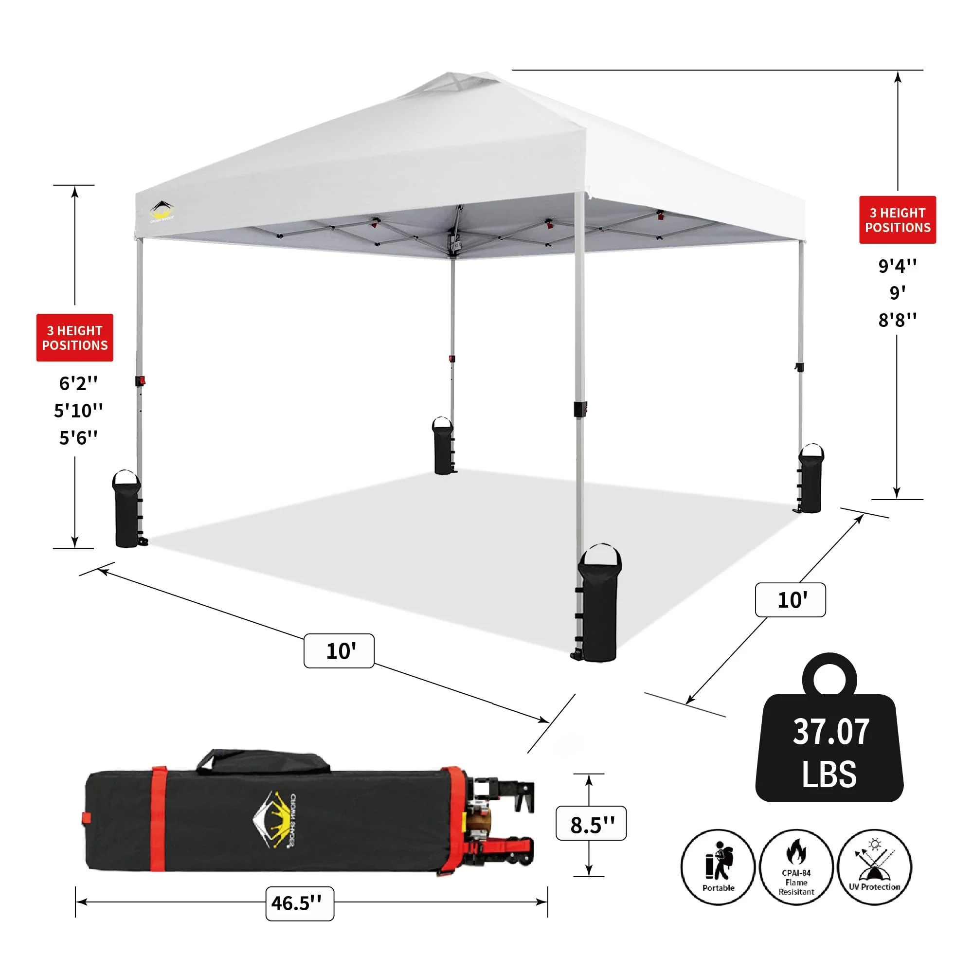 Crown Shades 10x10 Pop up Outside Canopy with Wheeled Carry Bag