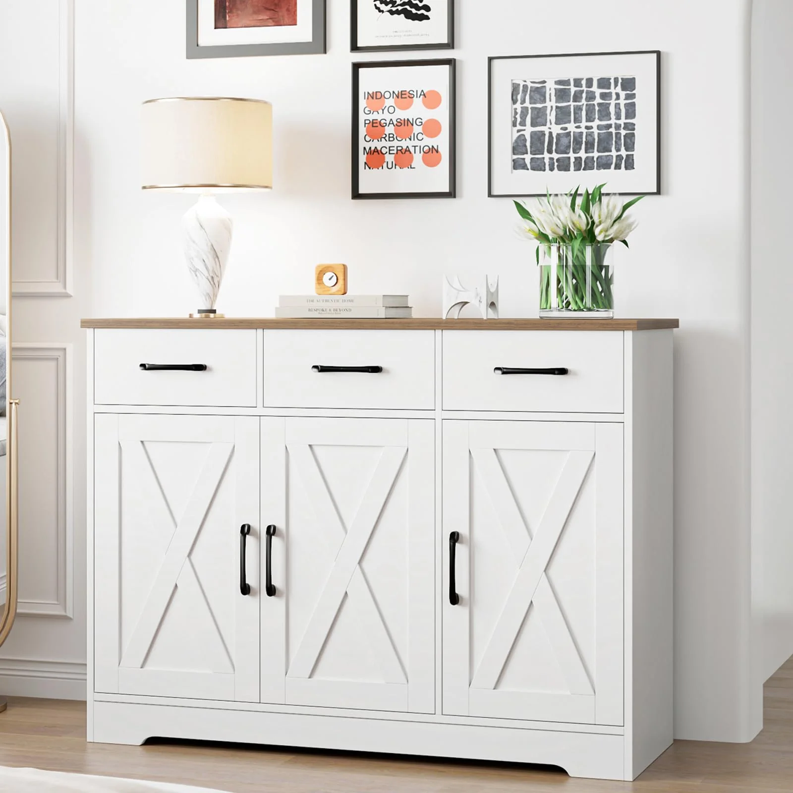 HOSTACK Modern Farmhouse Sideboard Buffet Cabinet