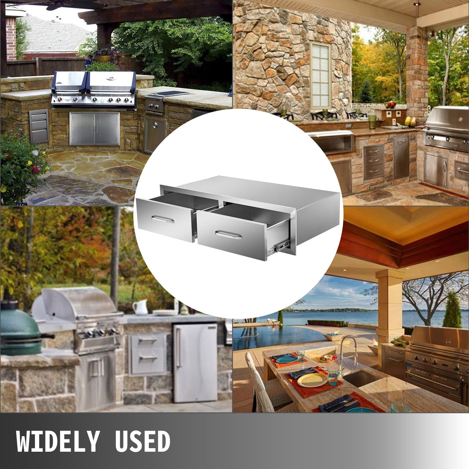 Outdoor Kitchen Drawers 30Wx10Hx20D. Horizontal Double Access BBQ Drawers with Stainless Steel Handle. BBQ Island Drawers for Outdoor Kitchens or BBQ Island Patio Grill Station