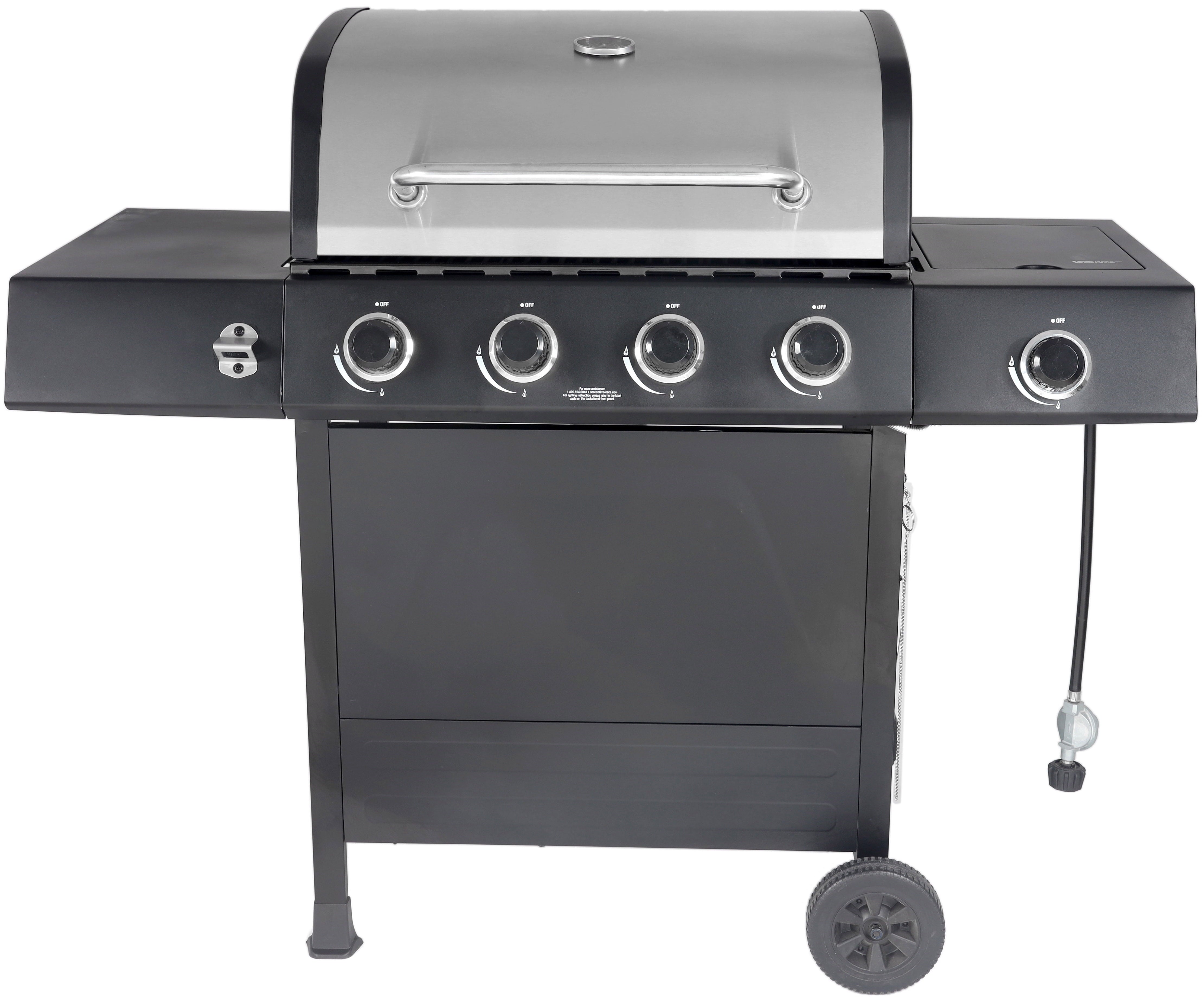 4-Burner Propane  Gas Grill with Side Burner. Stainless Steel & Black