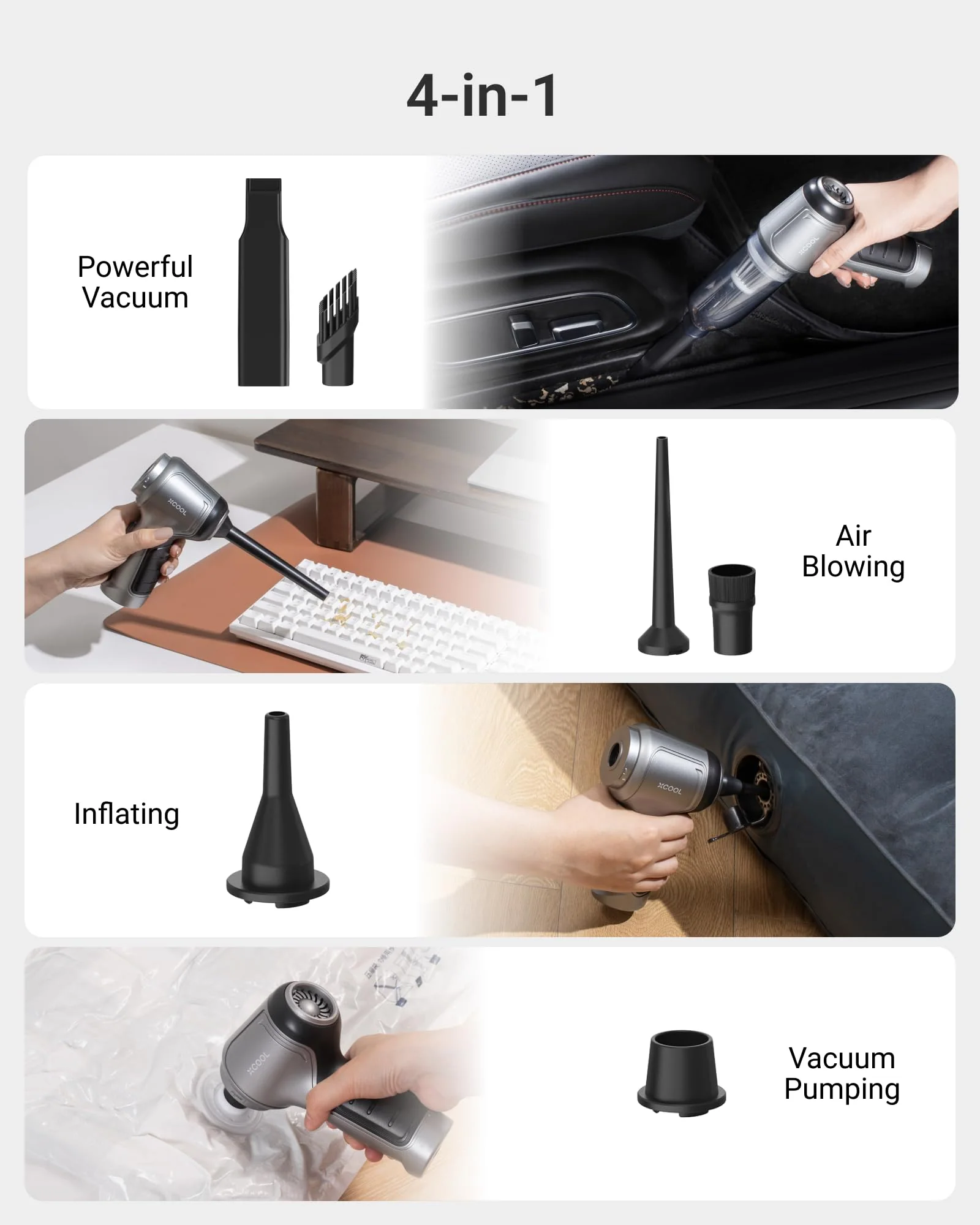XCOOL Handheld Vacuum Cordless. 12000PA Car Vacuum Cleaner