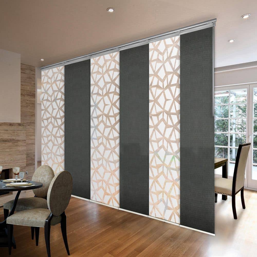 EMOH Extendable 70 in. to 130 in. W x 94 in. H Panel Width 23.5 in. 6-Panel Light Filtering Single Rail Panel Track, Dark Gray and White