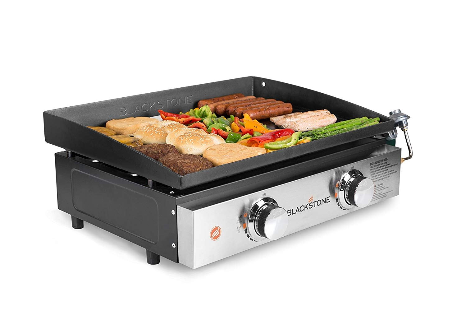 Tabletop Grill - 22 Inch Portable Gas Griddle - Propane Fueled - 2 Adjustable Burners - Rear Grease Trap - For Outdoor Cooking While Camping. Tailgating or Picnicking - Black