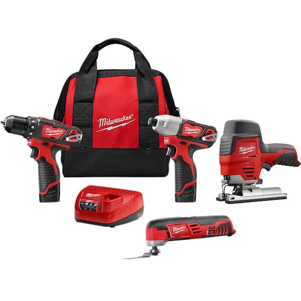 M12 12V Lithium-Ion Cordless Drill Driver/Impact Driver Combo Kit with Oscillating Multi-Tool and Jig Saw