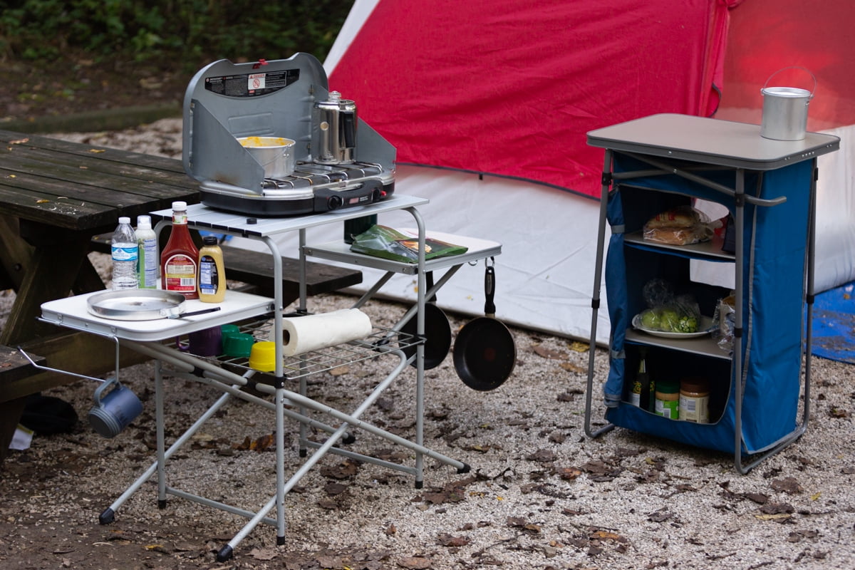 Trail Camp Kitchen Cooking Stand with Three Table Tops
