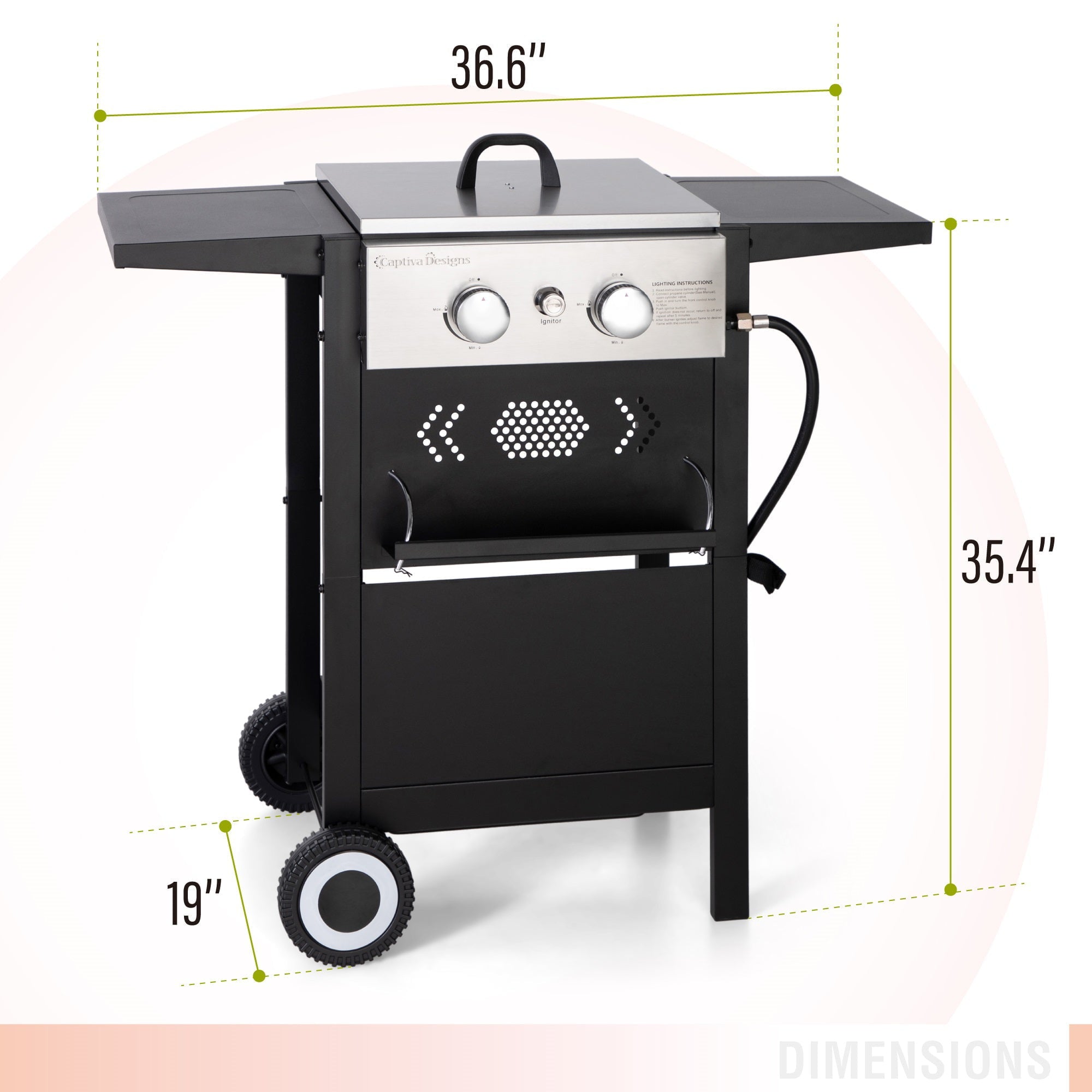 & William 2-Burner Gas Grill and Griddle Combo with Wheels