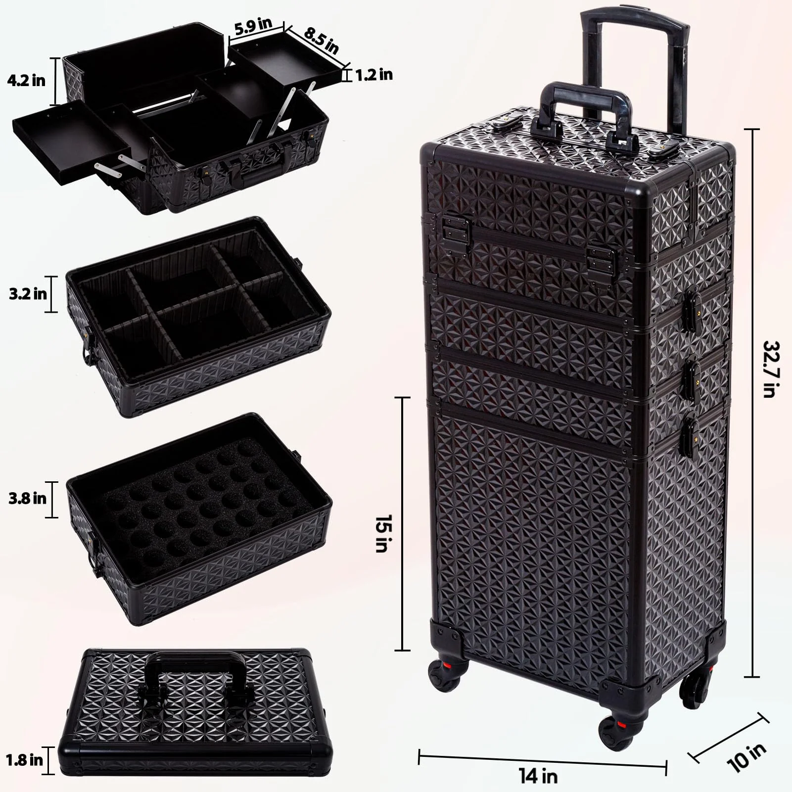 AROUS 5 in 1 Professional Makeup Train Case with 360� Swivel Wheels