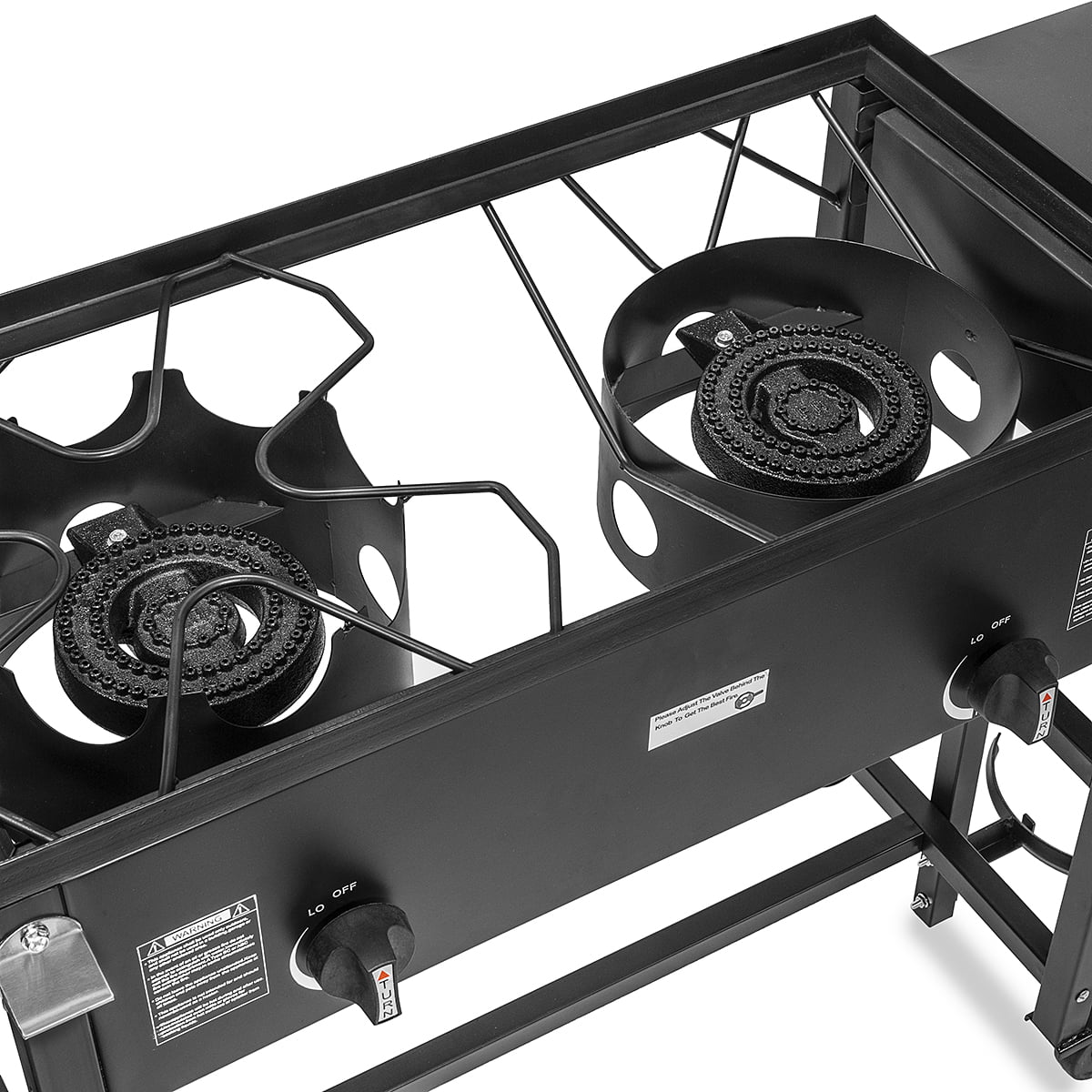 58.000 BTU Outdoor Gas Propane Double Burner Stove Cook Station Flat Top Griddle & Deep Fryer BBQ Grill Camp Side Table