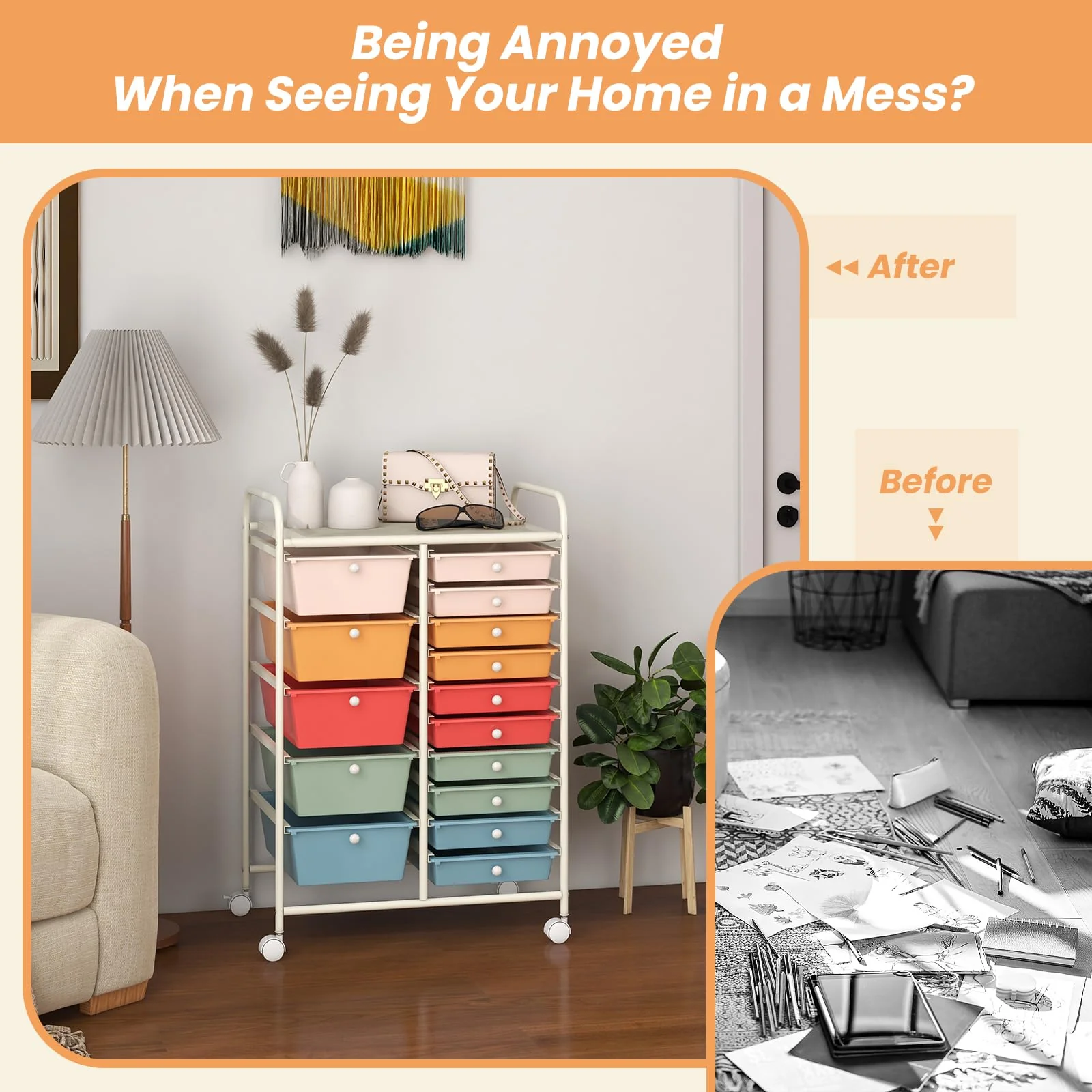 GOFLAME 15-Drawer Rolling Storage Cart