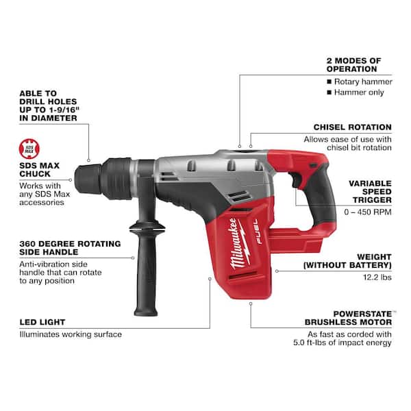 M18 FUEL 18V Lithium-Ion Brushless Cordless 1-9/16 in. SDS-Max Rotary Hammer (Tool-Only)