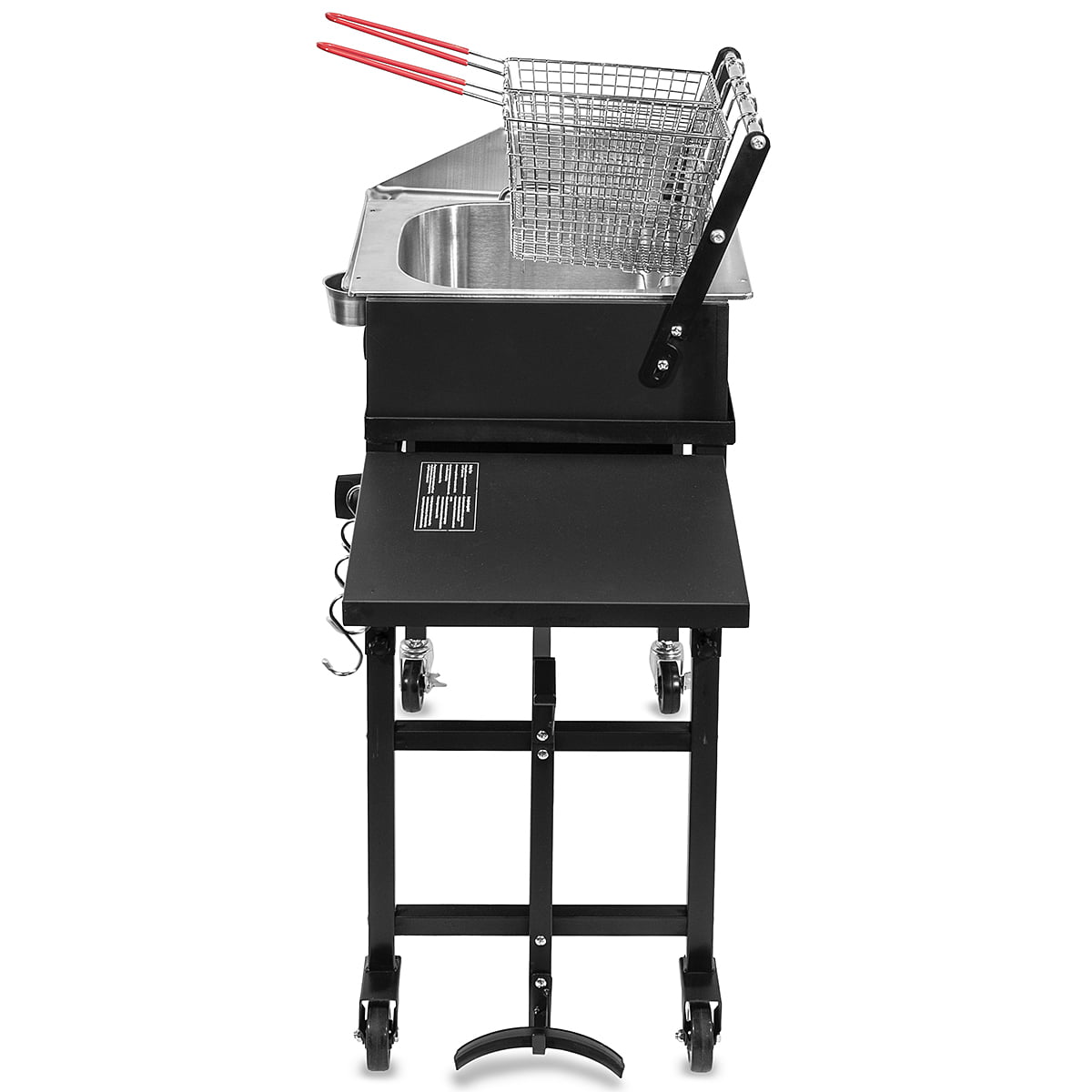 58.000 BTU Outdoor Gas Propane Double Burner Stove Cook Station Flat Top Griddle & Deep Fryer BBQ Grill Camp Side Table