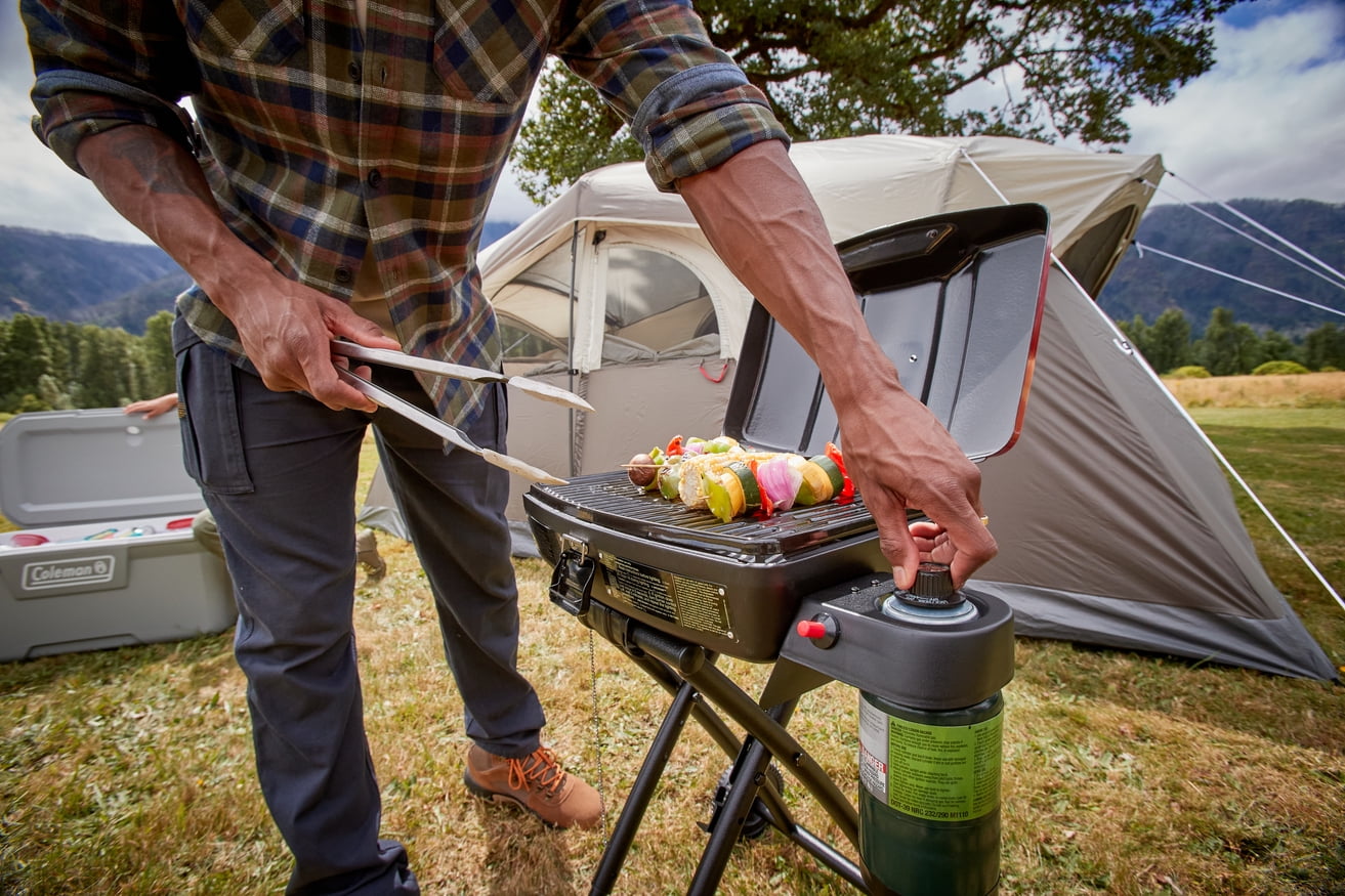Portable Sportster 1-Burner Propane Grill with 11.000 BTUs. Red