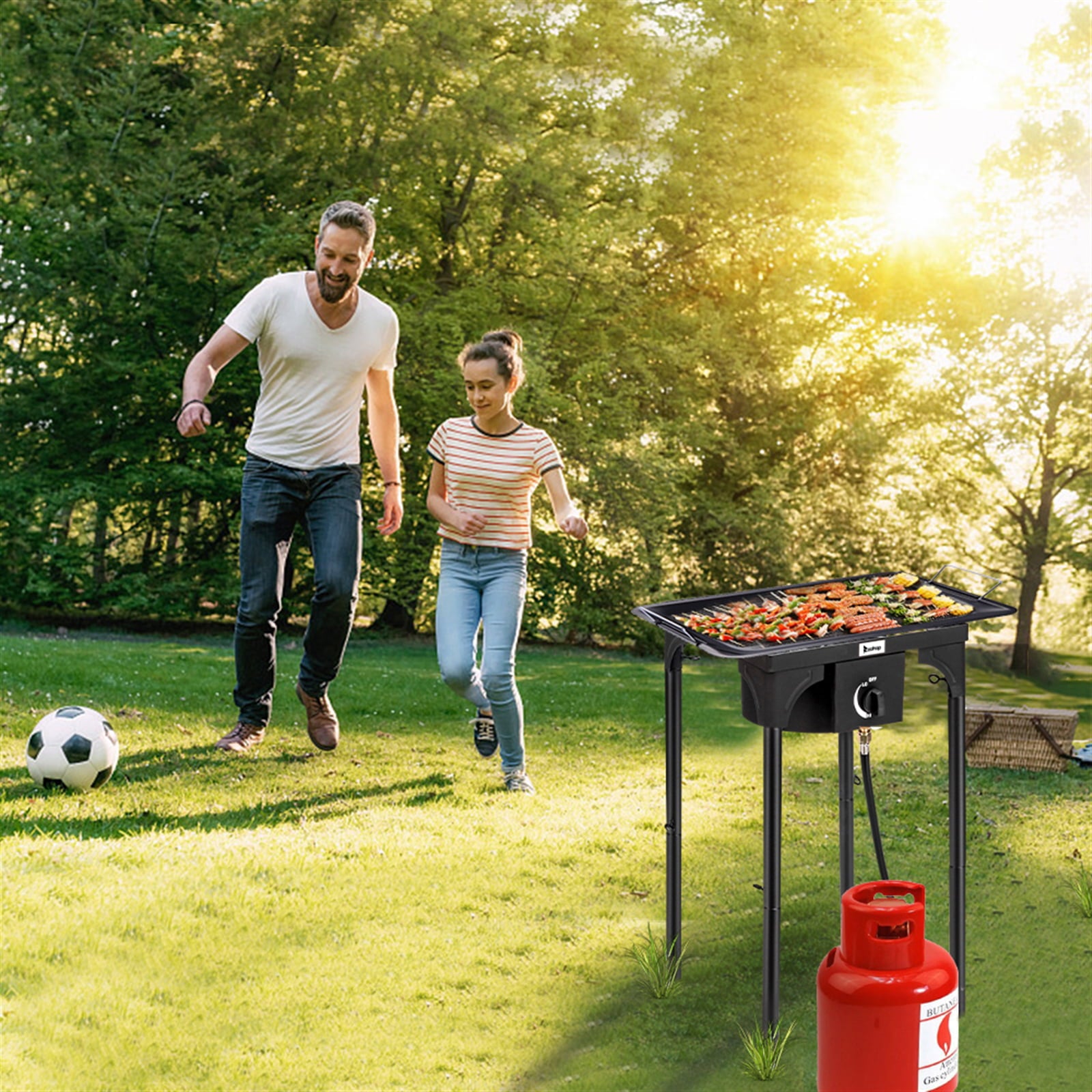 Outdoor Camp Stove High Pressure Propane Gas Cooker Portable Cast Iron Patio Cooking Single Burner