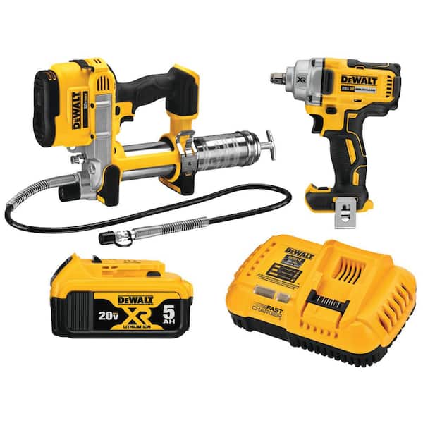 20V MAX XR Cordless Industrial 2 Tool Combo Kit with 1/2 in. Impact Wrench. Grease Gun. and (1) 20V 5.0Ah Battery-Instock
