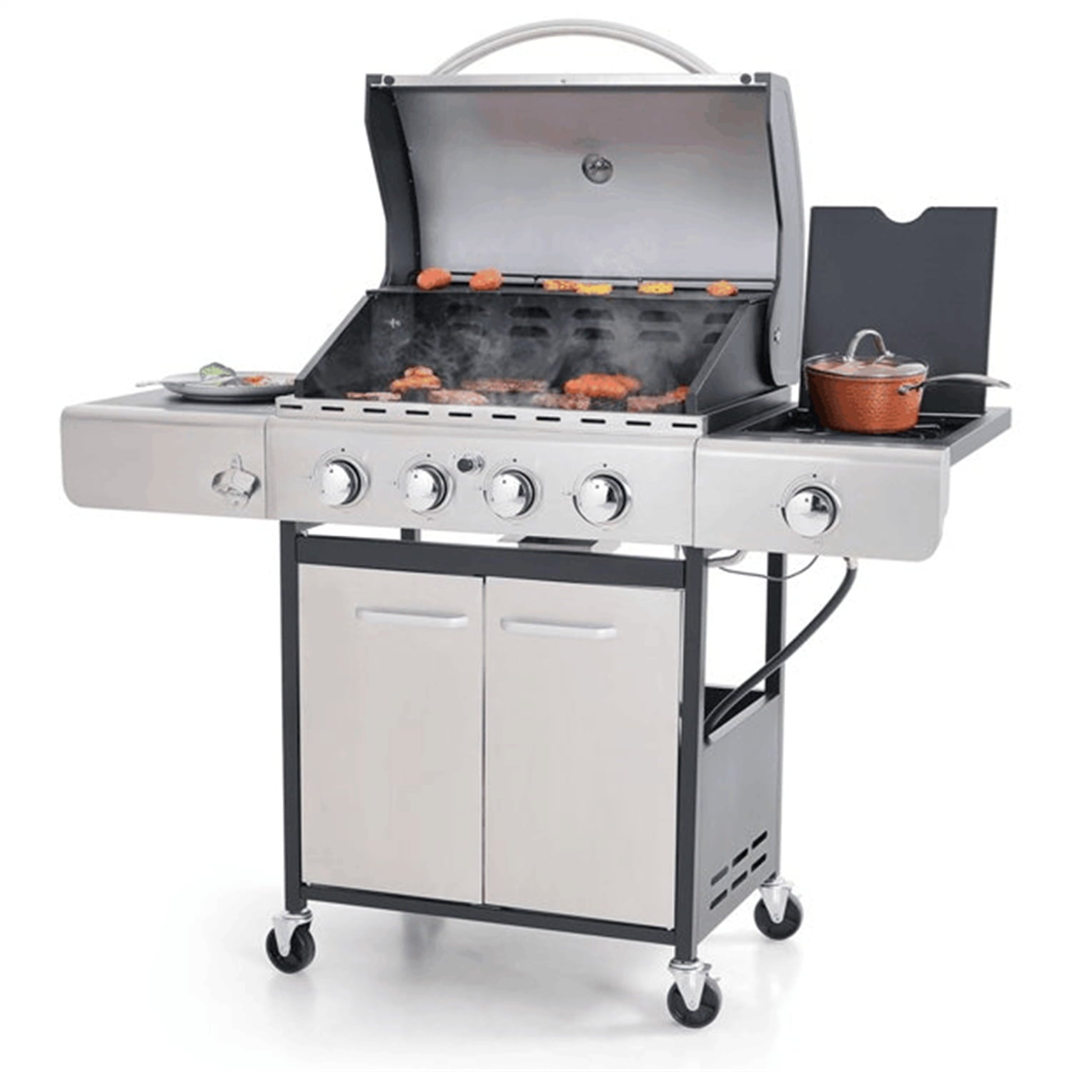 Stainless Steel 4 Burner Propane Gas Grill with Side Burner