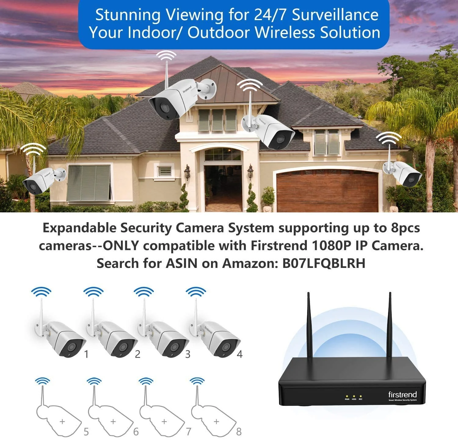 Firstrend 1080P 8CH Wireless Home Security Systems