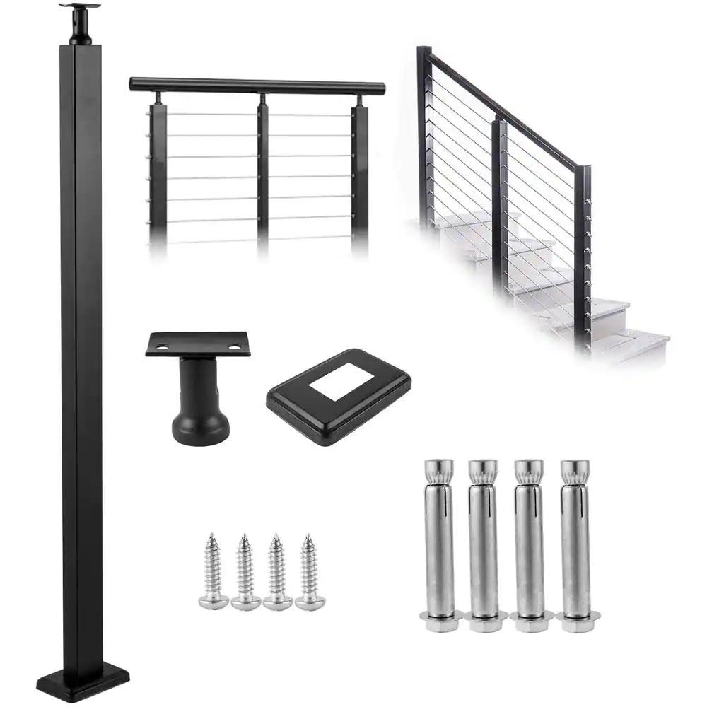 VEVOR Deck Railing 42 in. x 1.97 in. x 1.97 in. Cable Railing Post Without Hole Stainless Stair Handrail with Mounting Bracket