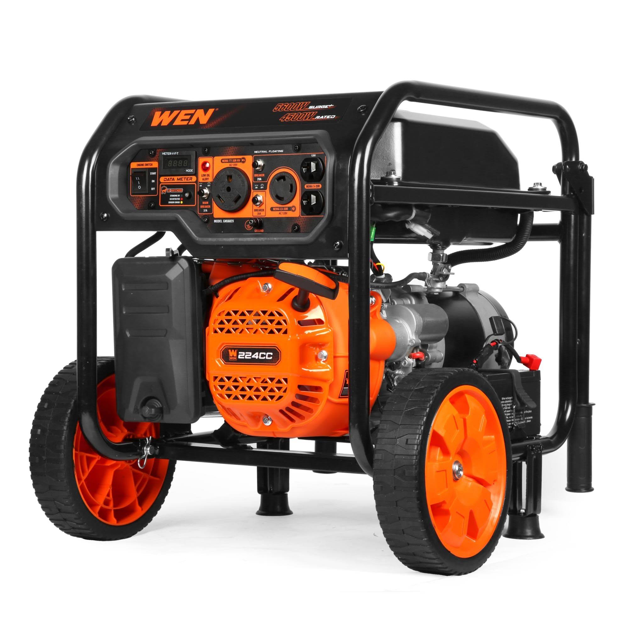 WEN GN5602X 5600-Watt Portable Generator. Electric Start. 224cc. Transfer-Switch and RV-Ready with Co Shutdown Sensor