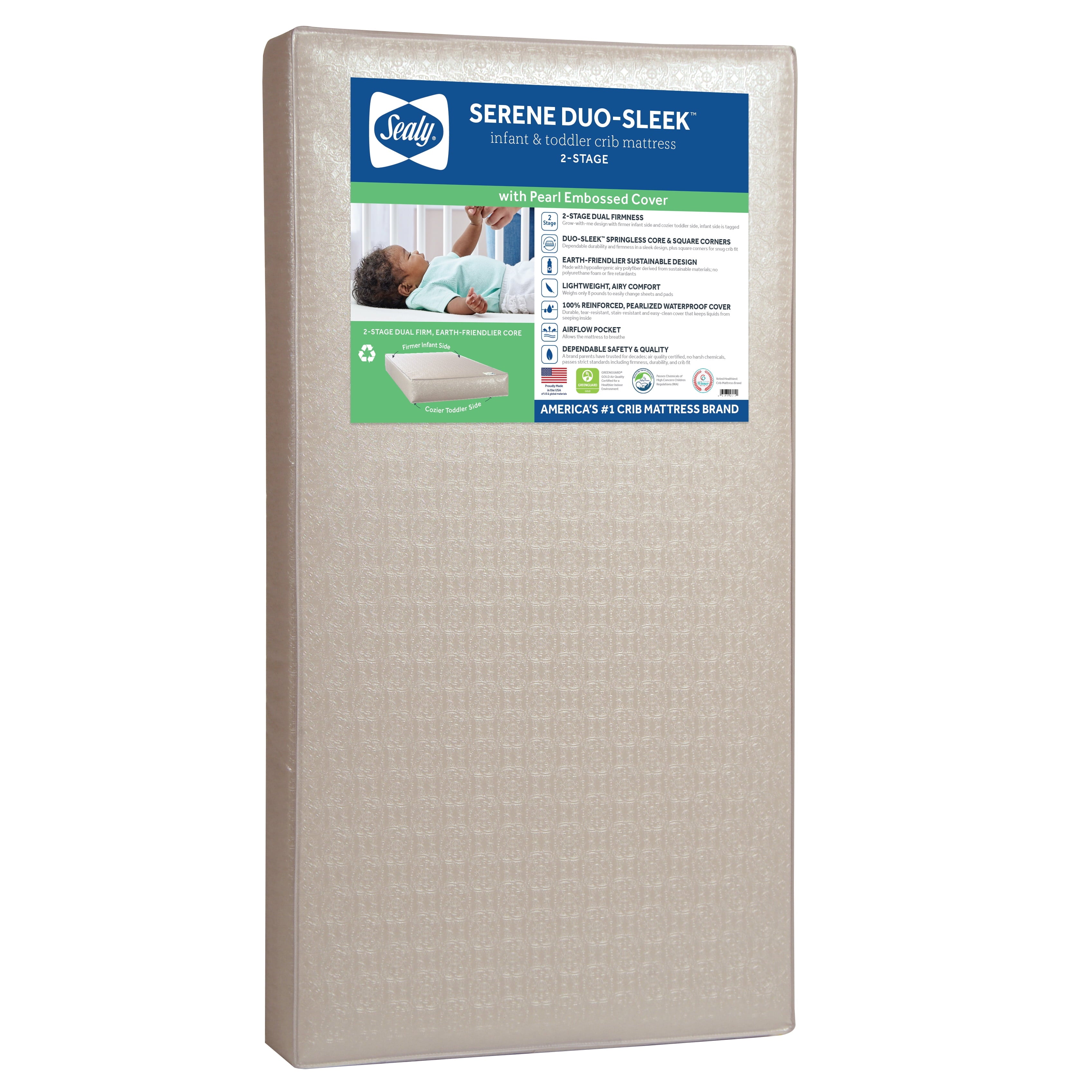 Serene Duo-Sleek Crib Mattress. 2-Stage Foam Baby Mattress. Toddler Mattress. Waterproof