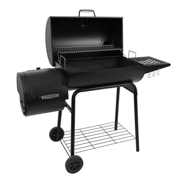 30 in. Smoker Black Barrel Charcoal Grill with Offset Smoker with Cover For Outdoor. Backyard Cooking