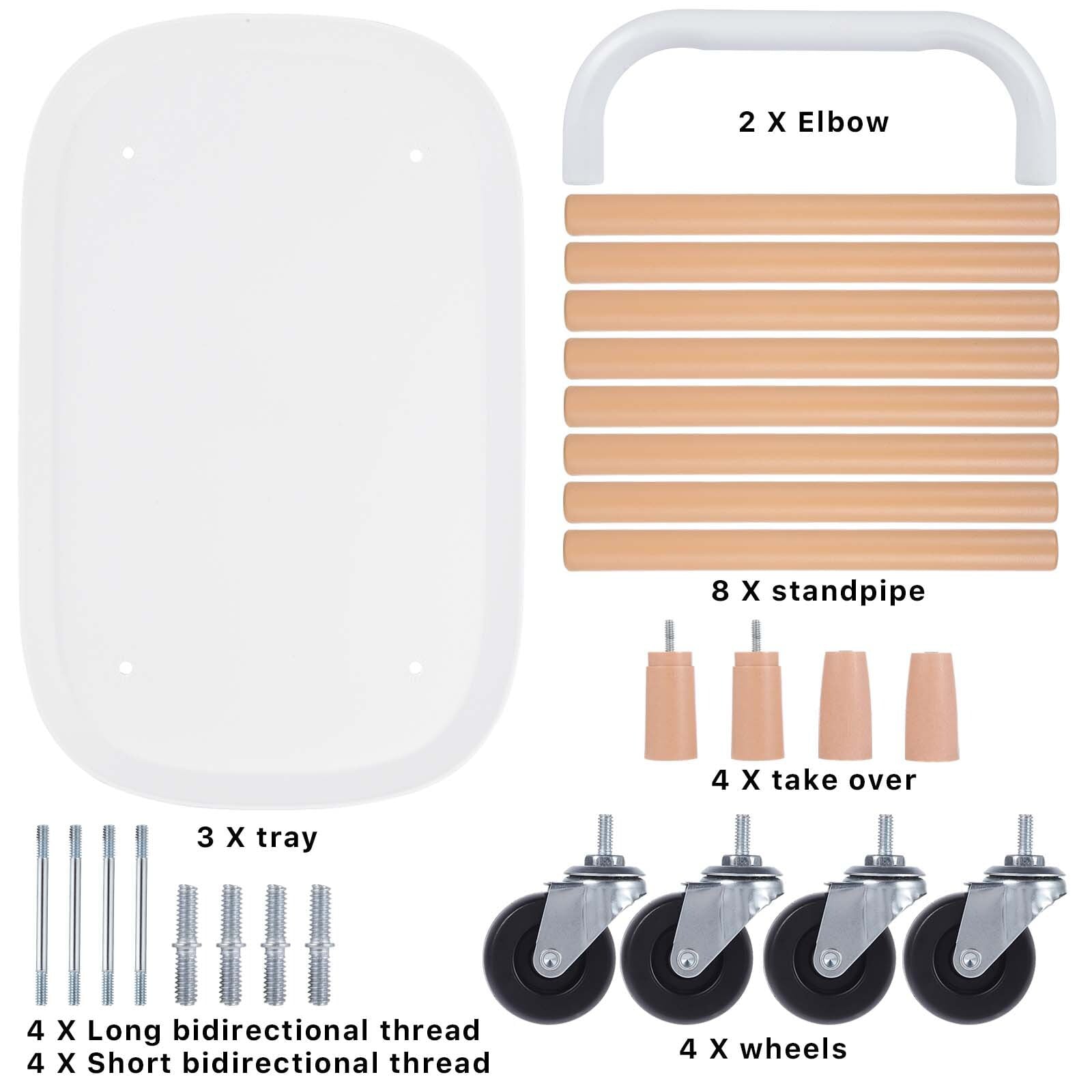 3 Tier Rolling Utility Cart Storage Organizer Service Cart with Handle and Locking Wheels for Home. Bathroom. Office. Kitchen. Coffee Bar. Microwave Cooking Station. White