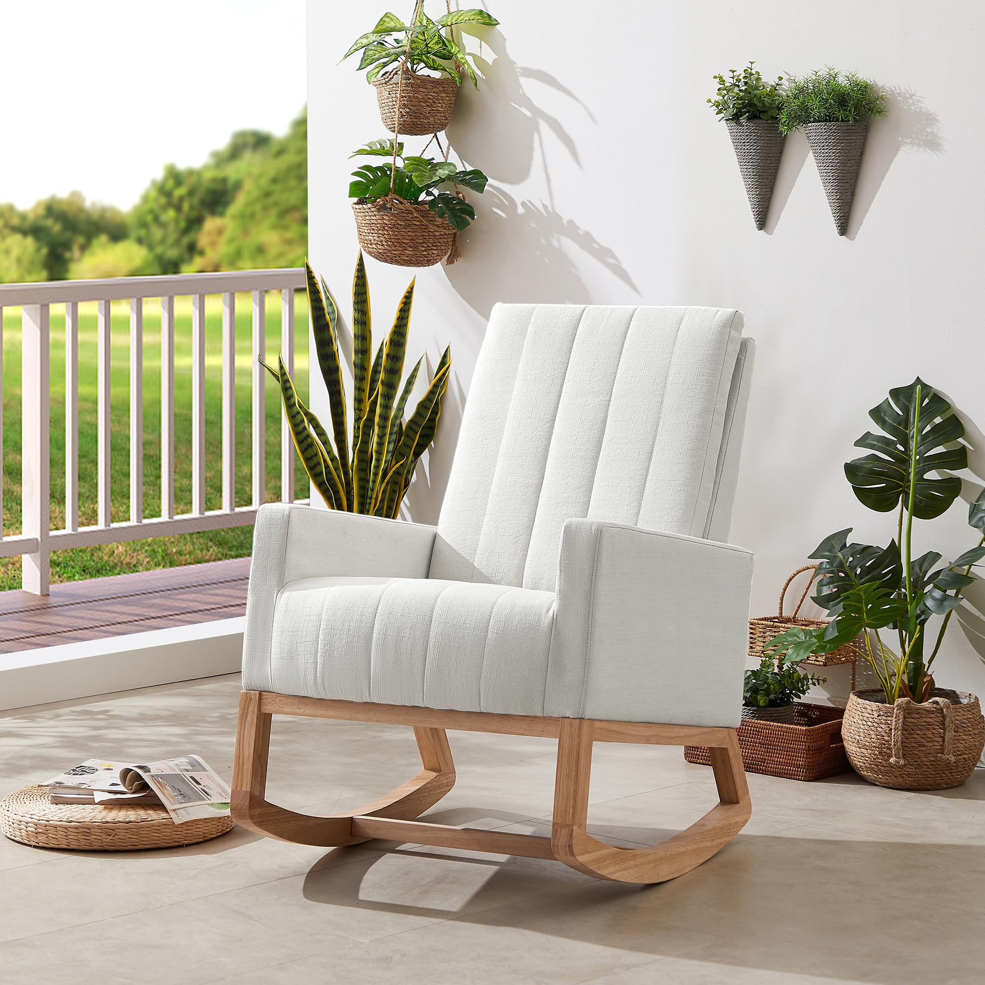 VECELO Rocking Chair Nursery Upholstered with Padded Seat