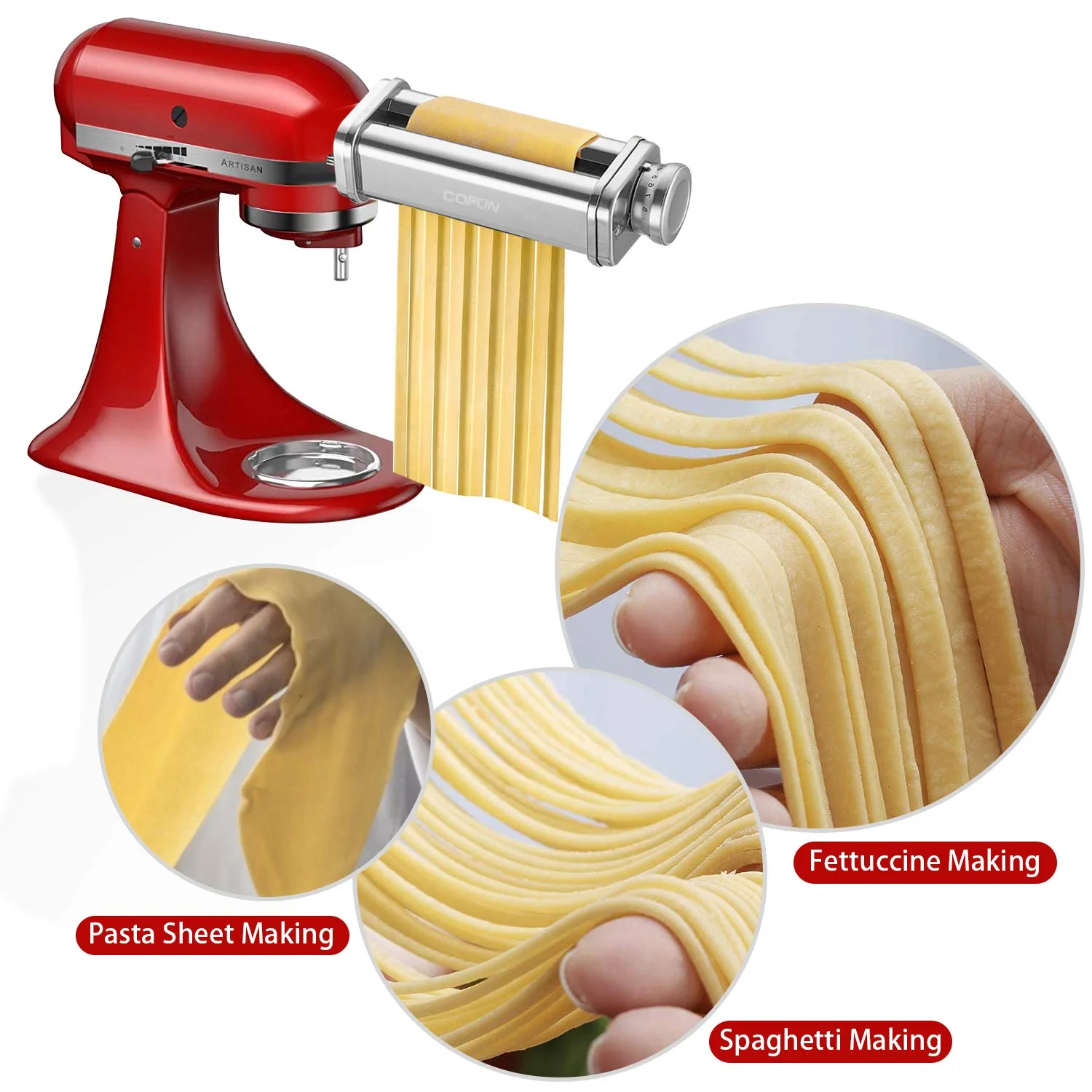 Cofun 3 Piece Pasta Attachment for Kitchenaid Stand Mixer