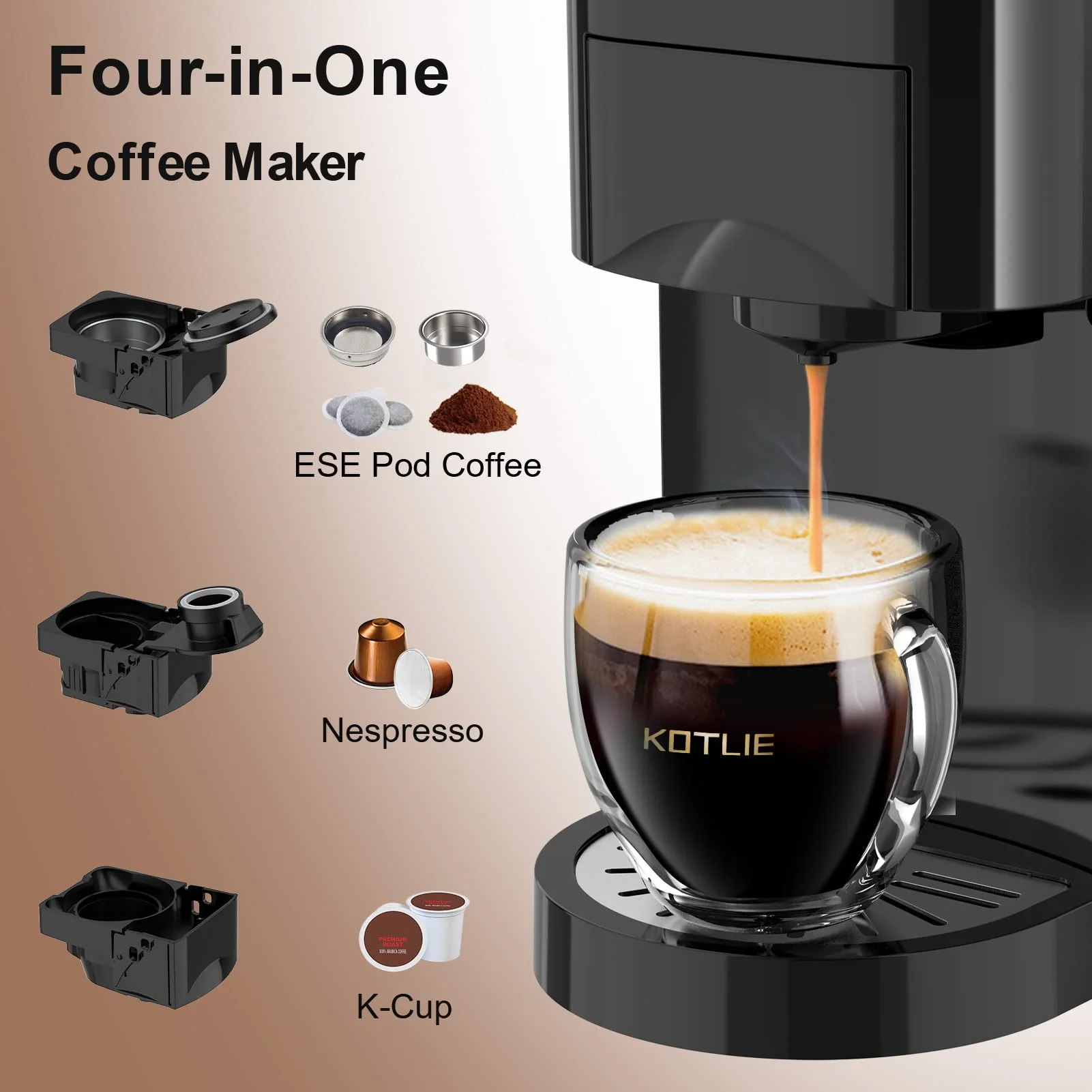 KOTLIE Single Serve Coffee Maker. 4 in 1 Espresso Machine