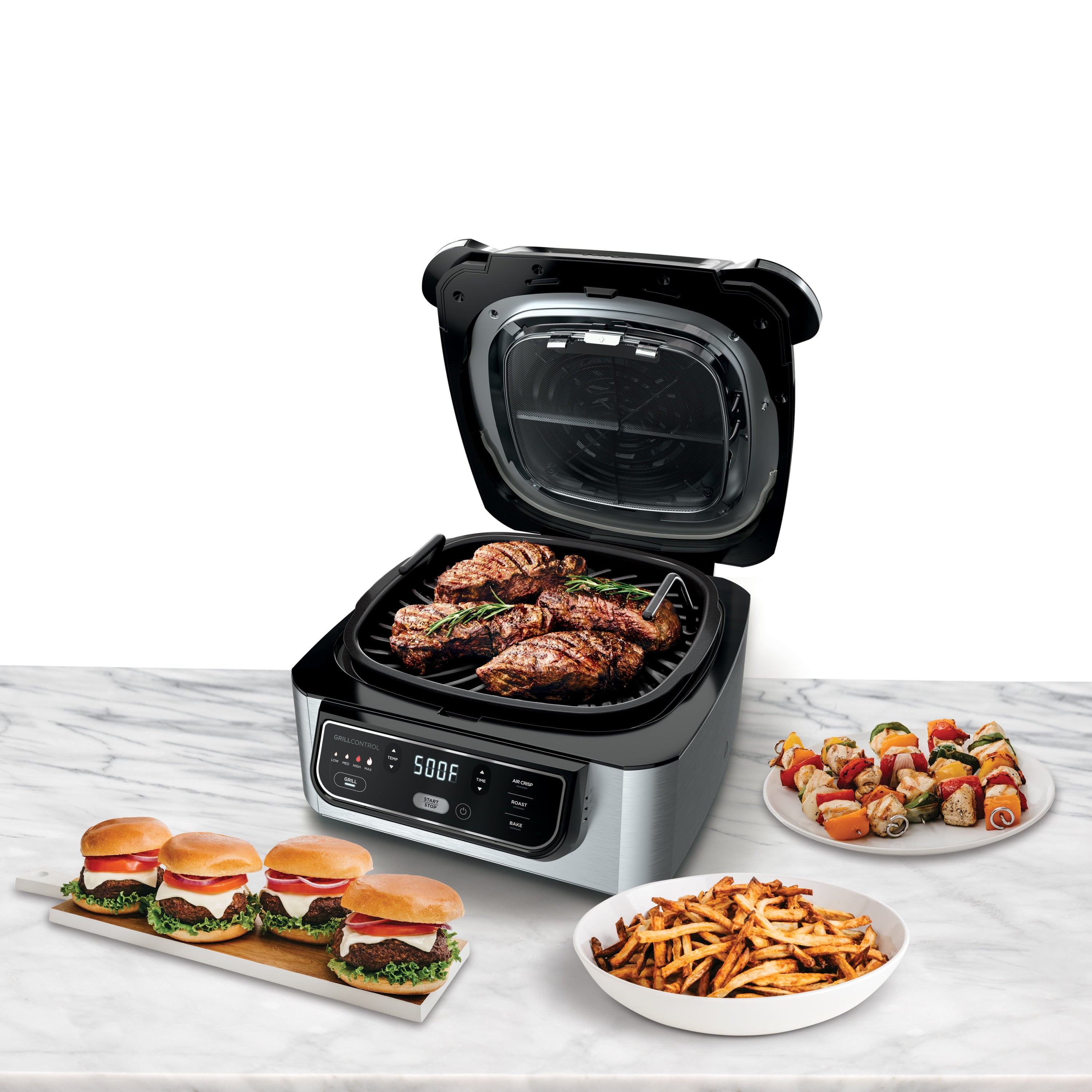 Foodi? 4-in-1 Indoor Grill with 4-Quart Air Fryer. Roast. & Bake. AG300