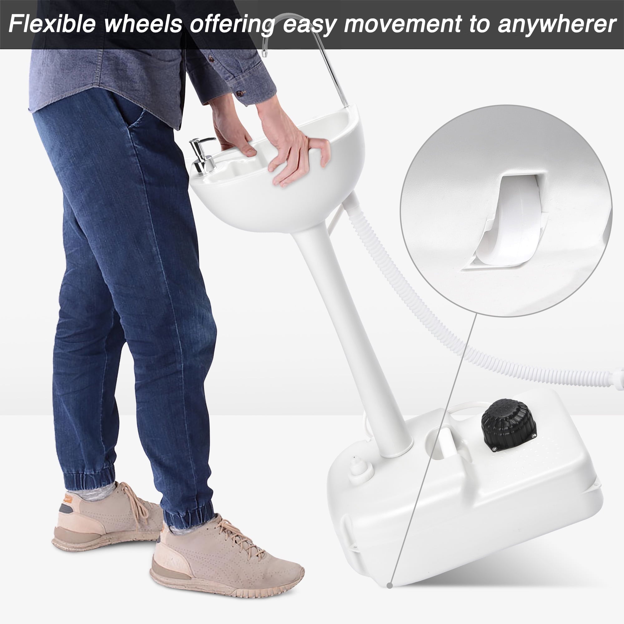 17L Portable Camping Sink Hand Wash Stand with 24L Tank Hands-free Operation Hand Washing Station for Outdoor