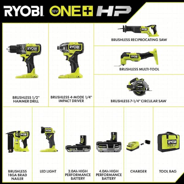 ONE+ HP 18V Brushless Cordless 6-Tool Combo Kit with FREE 18-Gauge Brad Nailer Kit