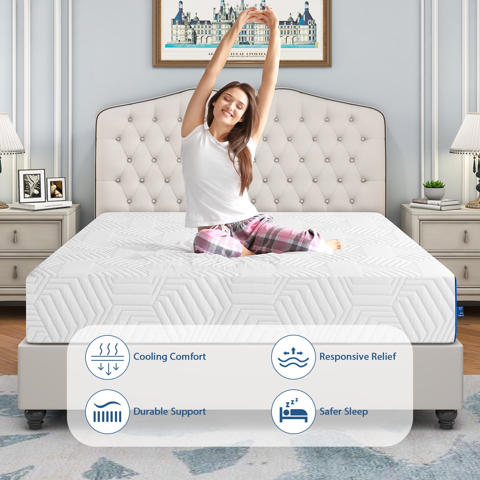Size Mattress. 10 inch Gel Memory Foam Mattress Mattress in a Box. for a Comfort Sleep & Pressure Relief. Medium Firm Feel with Motion Isolating