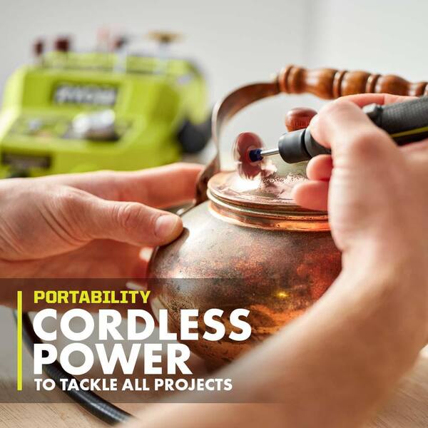 ONE+ 18V Cordless 2- Tool Combo Kit with Rotary Tool Station. Dual Temperature Glue Gun. 2.0 Ah Battery and Charger