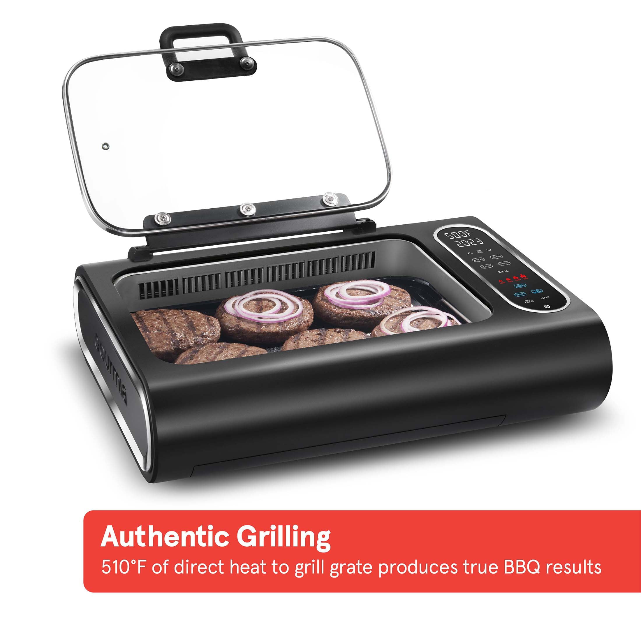 FoodStation Indoor Smokeless Grill with Guided Cooking. Black