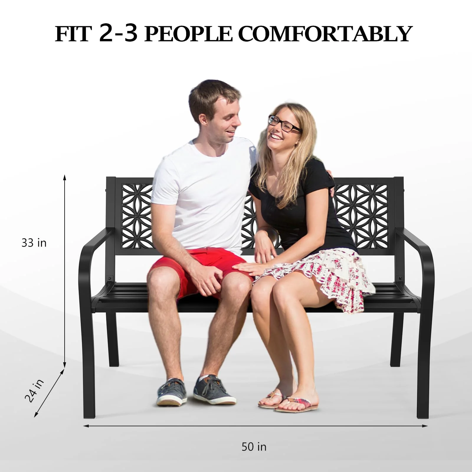 VINGLI 50 Outdoor Bench Metal with Floral Back