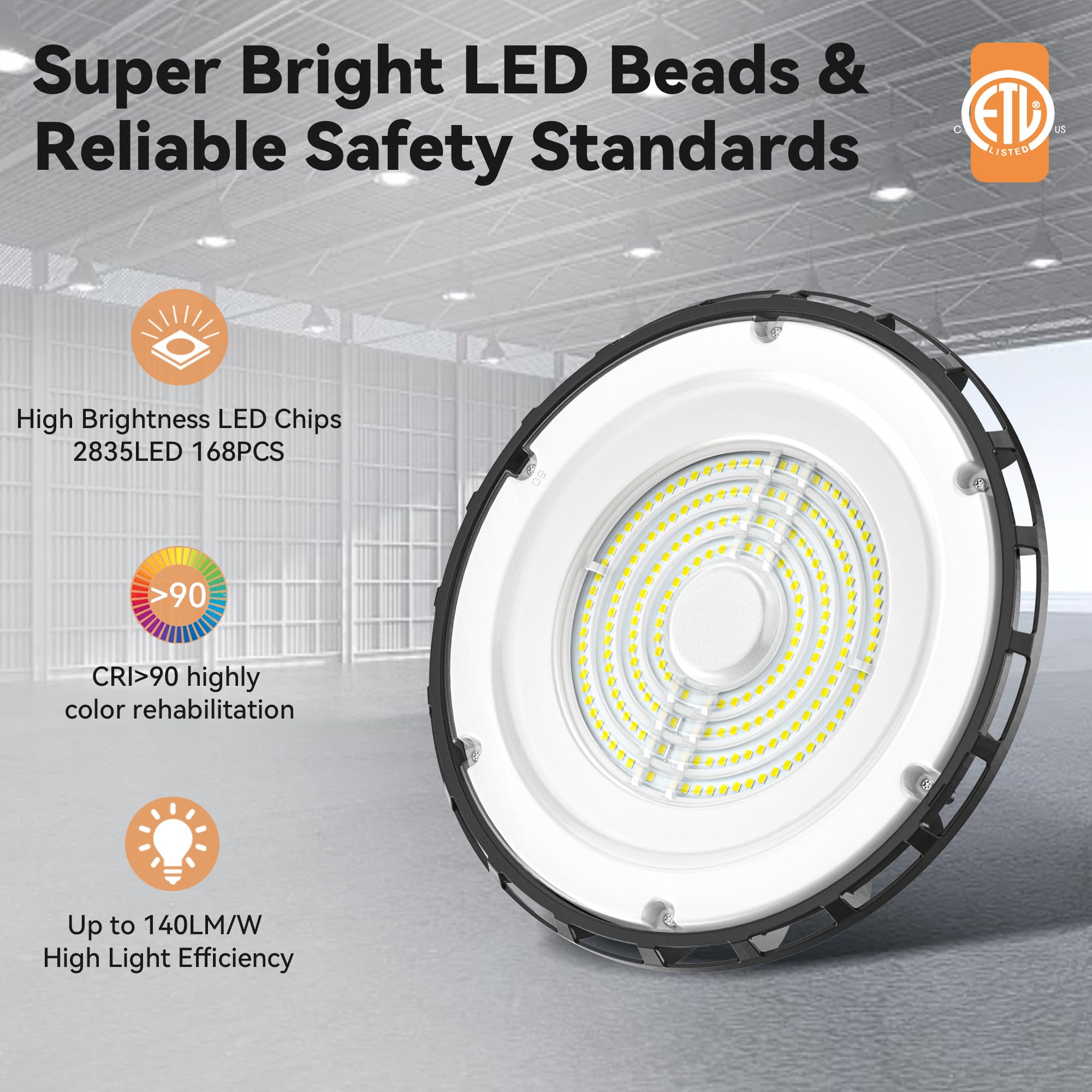 UFO LED High Bay Light 150W 2 Pack, High Bay LED Shop Lights 5000K 23,100LM Daylight UL Listed with US Plug 6' Cable, Hanging Hook, UFO High Bay LED Lights for Warehouse Workshop Garage Factory Gyms