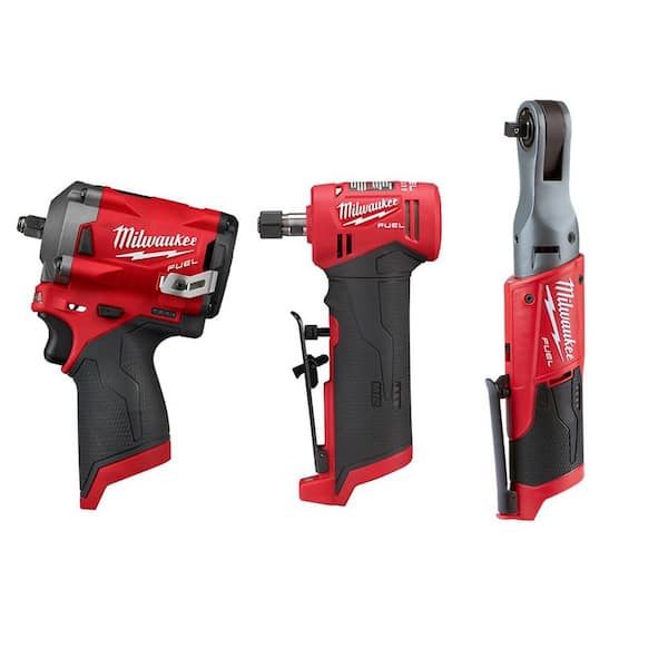 M12 FUEL 12V Lithium-Ion Brushless Cordless Stubby 3/8 in. Impact Wrench / 3/8 in. Ratchet/Die Grinder (3-Tool)