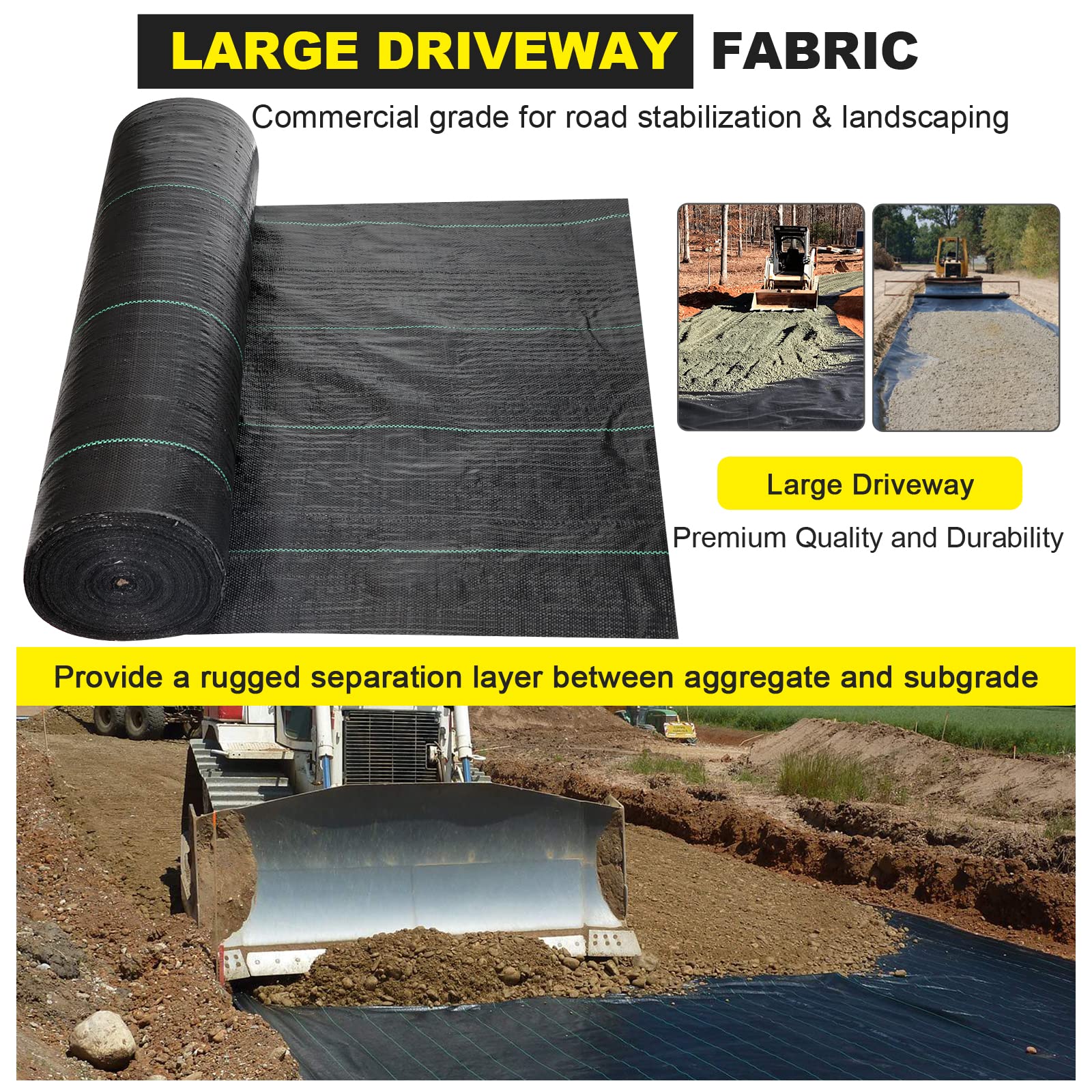 DWALE 6x300 ft Road Fabric Commercial Weed Barrier Fabric