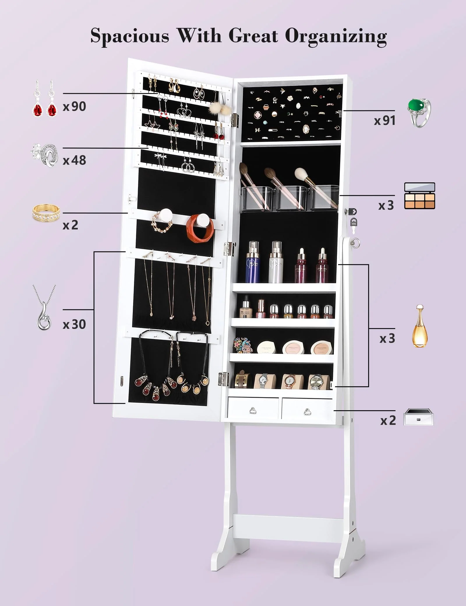 Nicetree Jewelry Cabinet with Full-Length Mirror