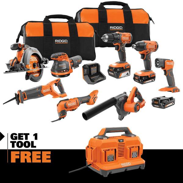 18V Cordless 8-Tool Combo Kit with (3) Batteries. Charger. and Bag with 18V 6-Port Charger
