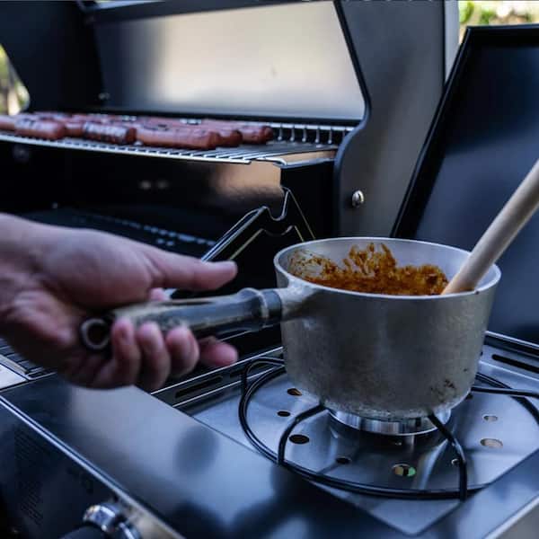 4-Burner Propane Gas Grill in Black with ClearView Lid. LED Controls. Side Burner and USB Light