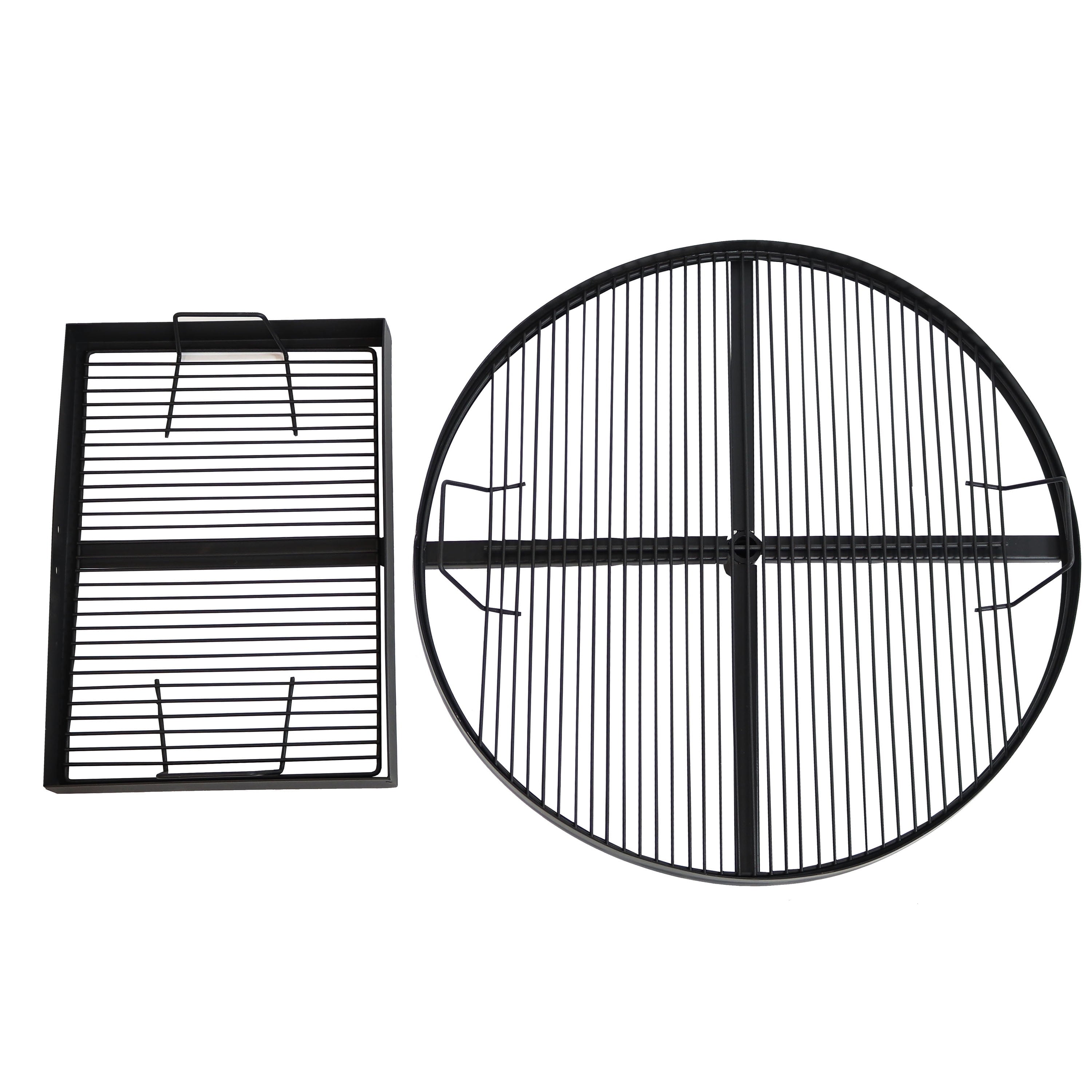 Outdoor Camping or Backyard Steel Adjustable Cooking Grilling Fire Pit BBQ Stake with 2 Swivel Swing Grates