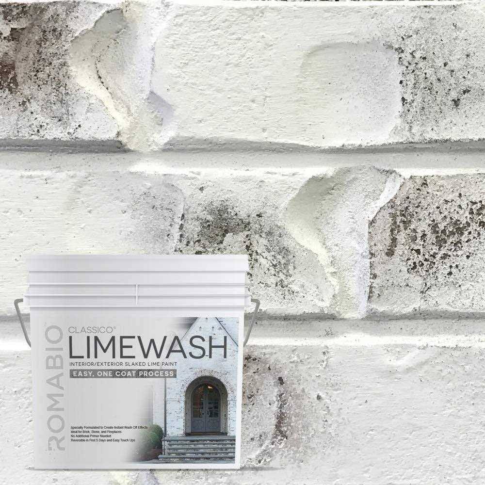 ROMABIO Classico Limewash Interior/Exterior Paint, Italian slaked-lime, One Coat, Bianco White, 2.5L/0.67GAL