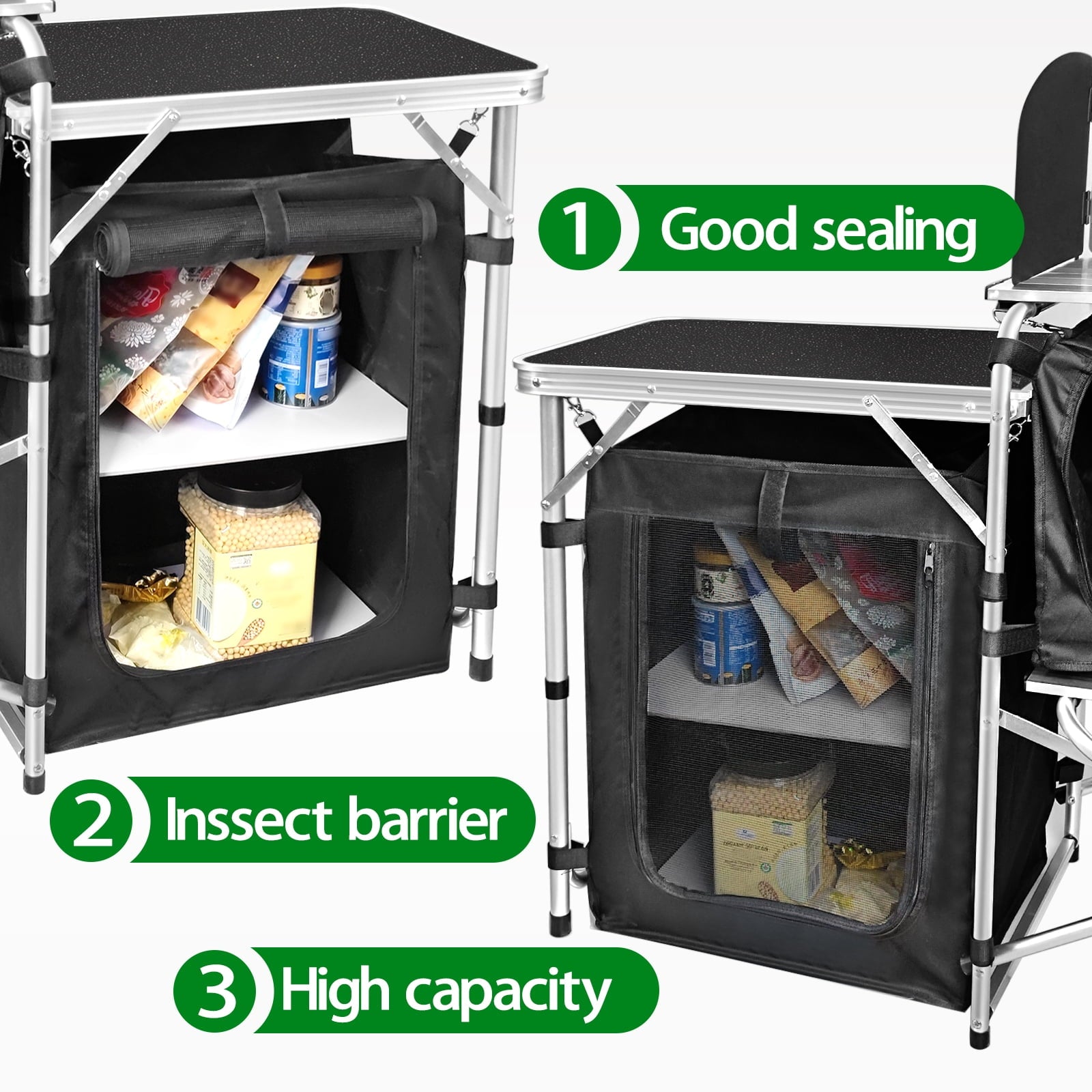 Camping Kitchen Station Aluminum Outdoor Cook Table Camping Table Black