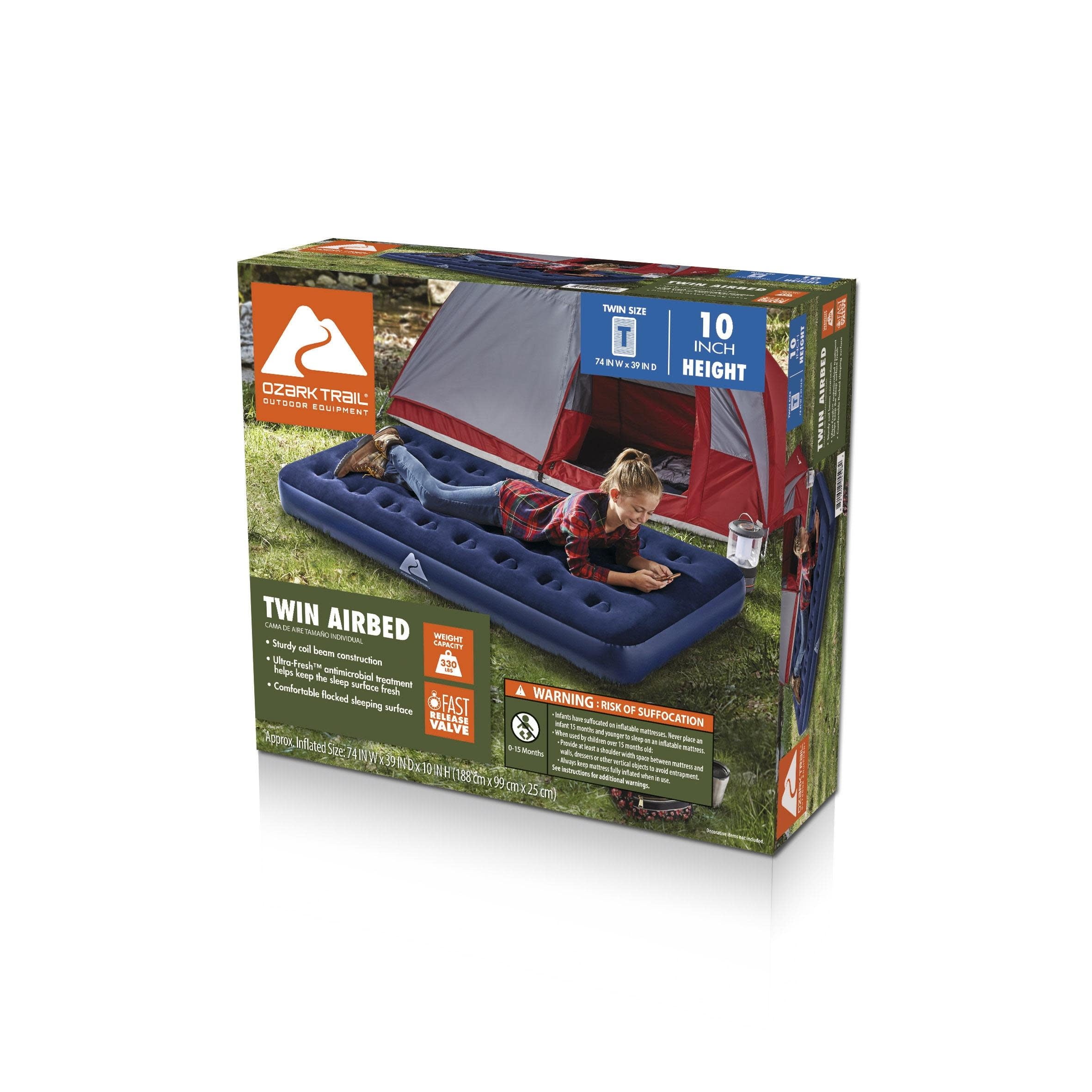 Trail Air Mattress Twin 10 with Antimicrobial Coating