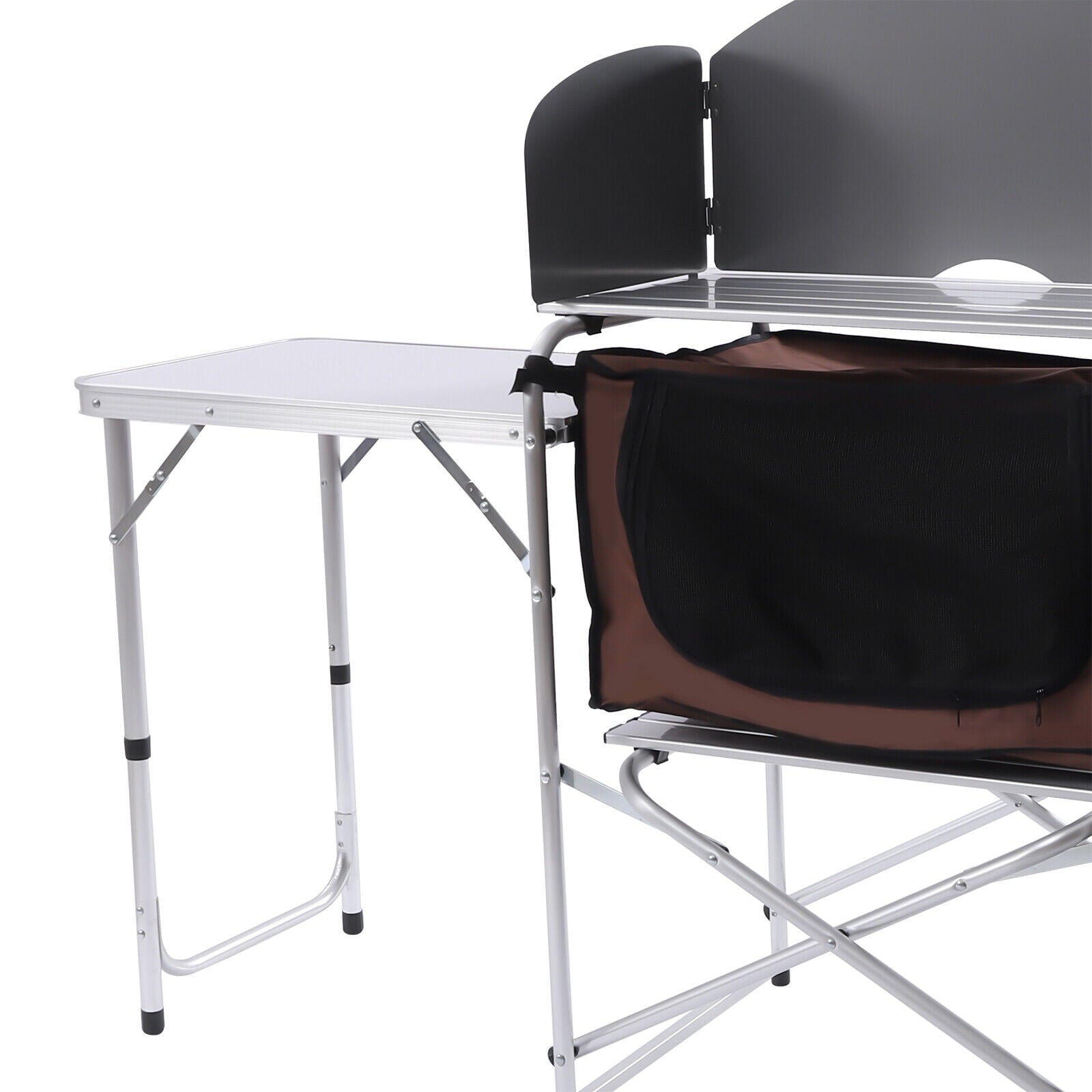Camping Table with Storage Organizer and Windscreen Portable Outdoor Cooking Table Foldable Camp Table Camping Kitchen Station with 2 Side Tables for BBQ Grill Picnics